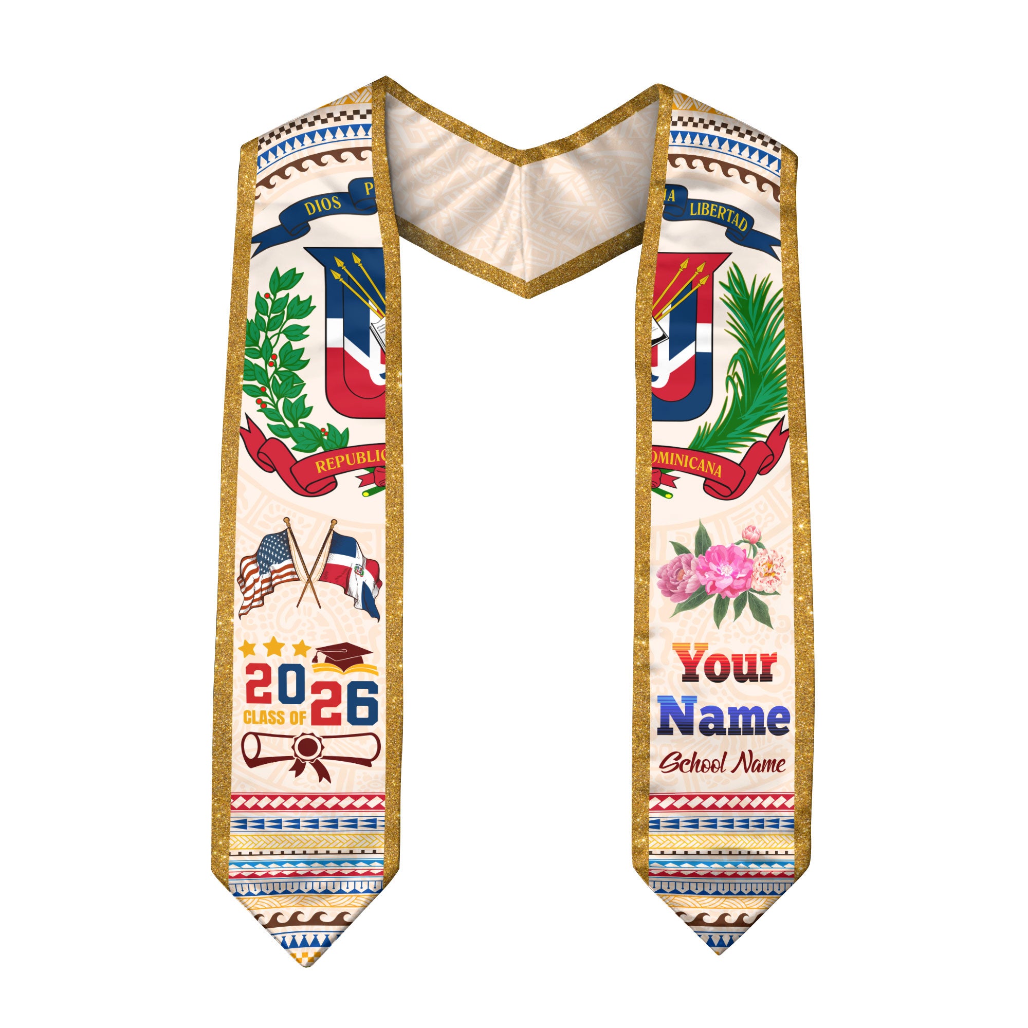 Dominican Graduation Sash 2026, Dominican Flag Graduation Stole, Custom Touch Option