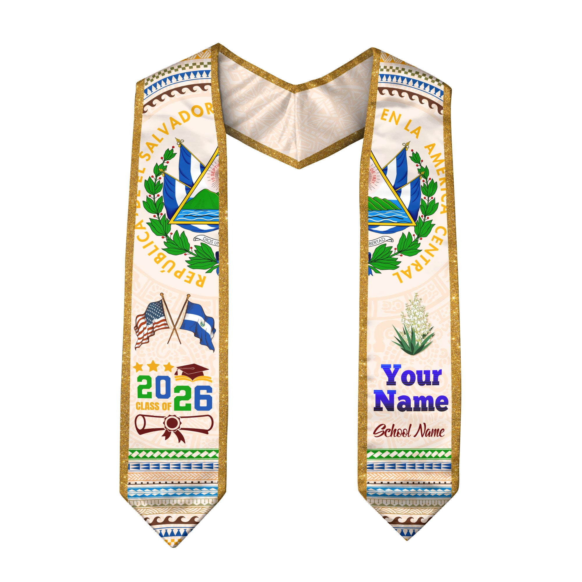 El Salvador Flag 2026, Graduation Stole 2026, Custom Sash, Salvadoran Graduation Stole 2026, Custom Stole