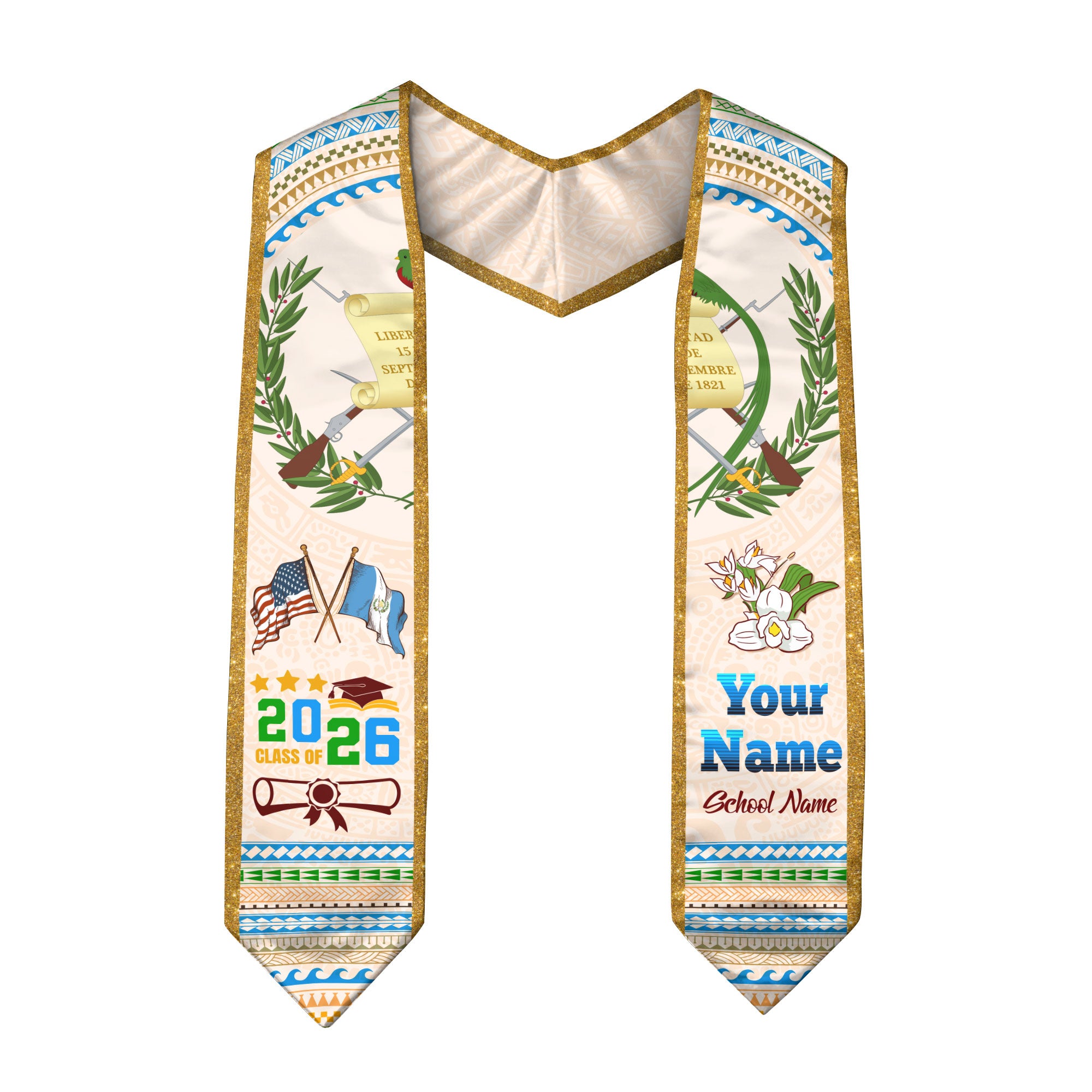 Guatemala Flag Graduation Stole 2026, Custom Sash, Guatemalan Graduation Stole