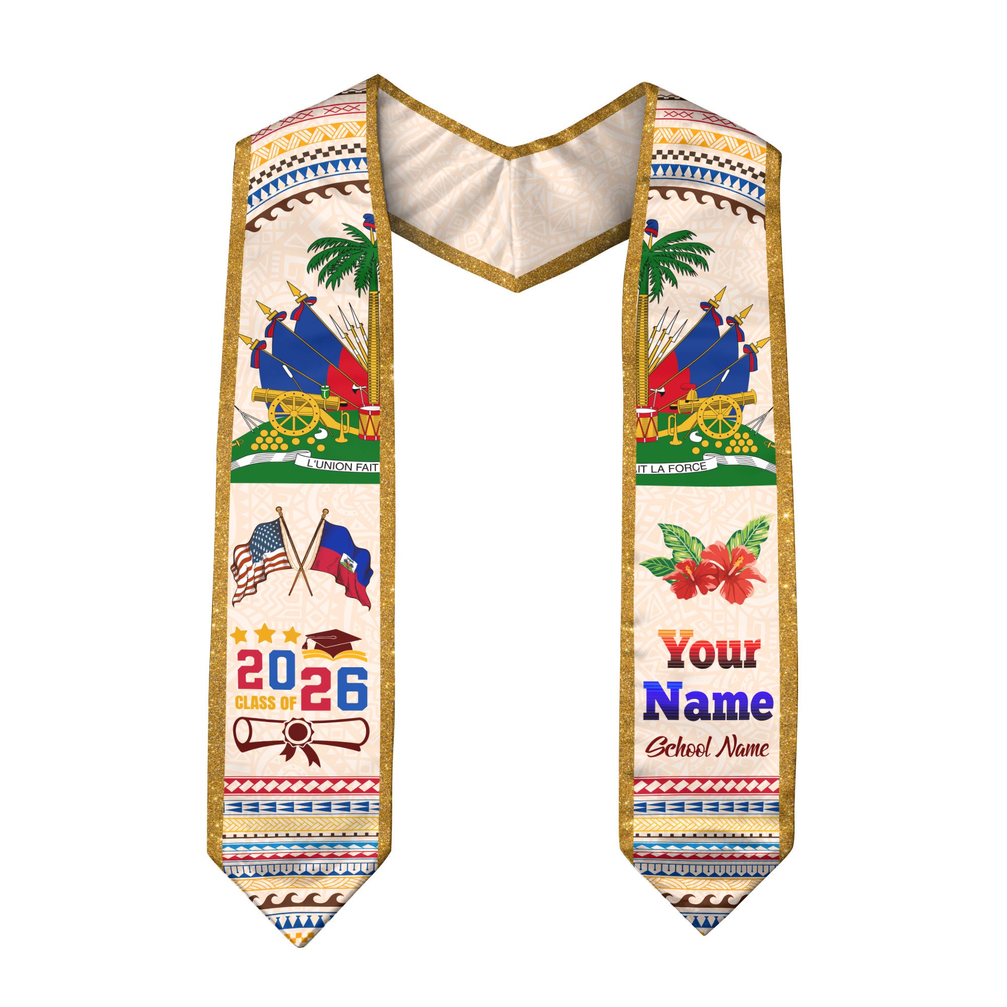 Class of 2026 Haiti Graduation Sash, Haitian Flag Stole, Custom-Ready Graduation Style