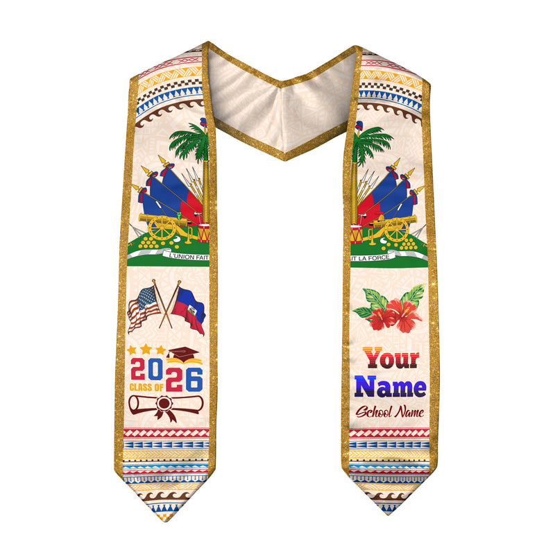 Class of 2026 Haiti Graduation Sash, Haitian Flag Stole, Custom-Ready Graduation Style