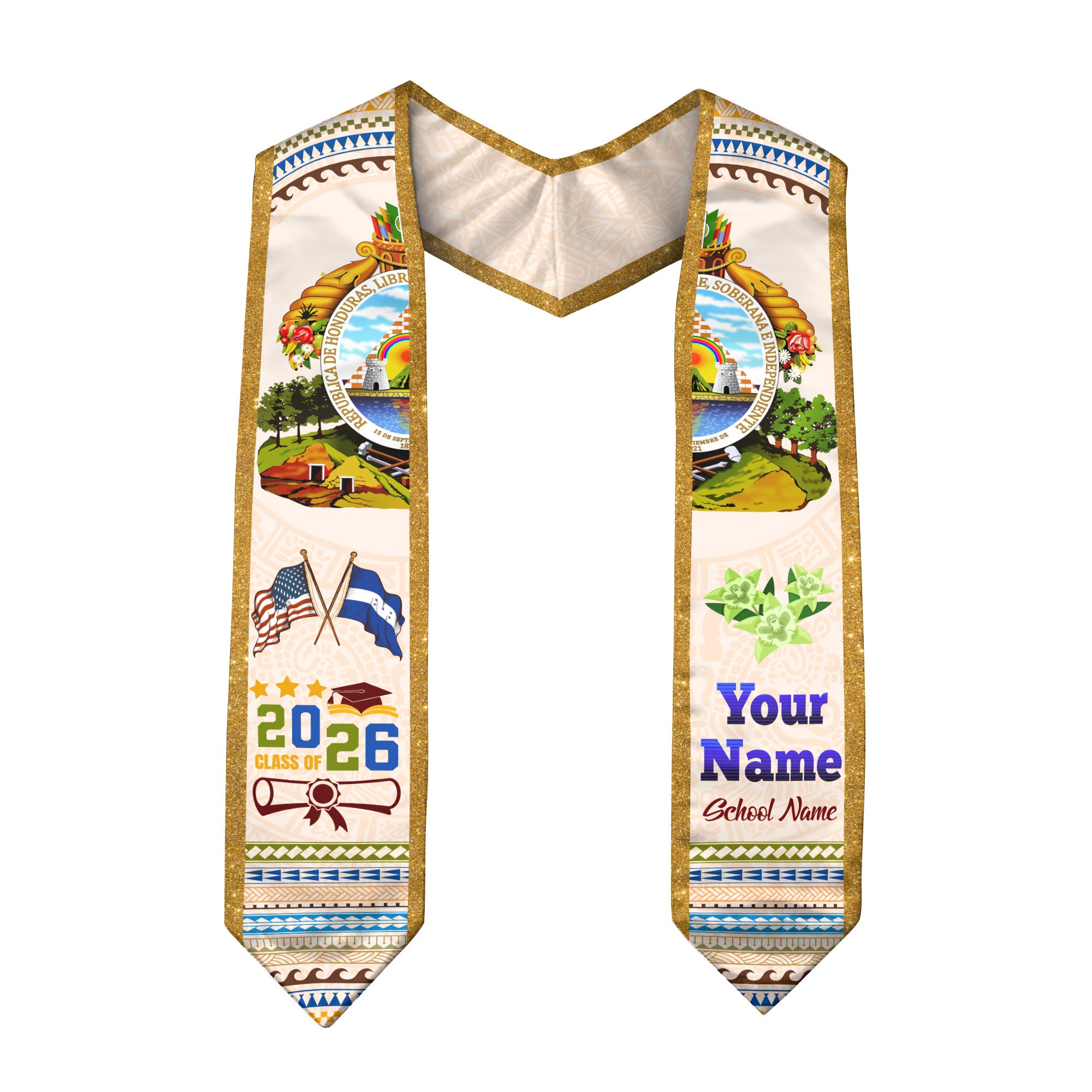 Honduras Flag Graduation Stole 2026, Honduran Grad Sash, Custom Option Class of 2026