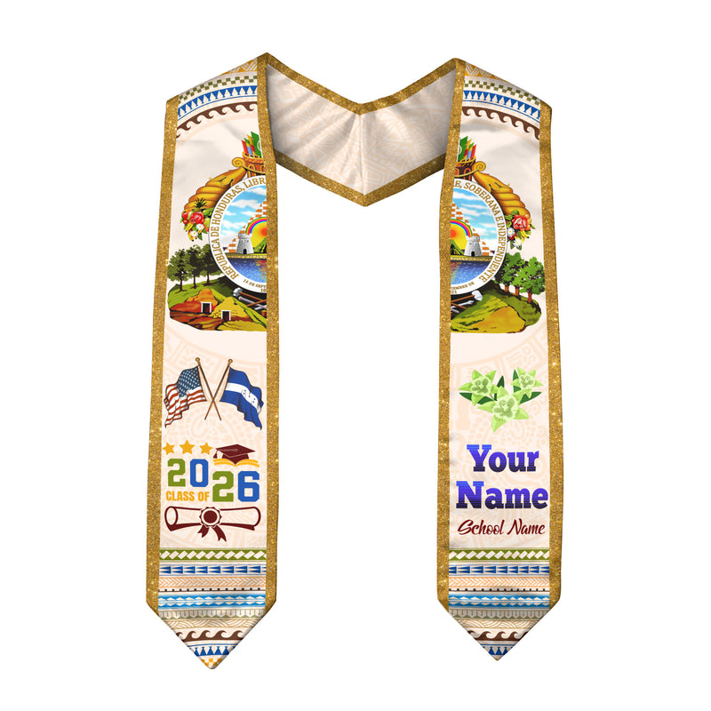 Honduras Flag Graduation Stole 2026, Honduran Grad Sash, Custom Option Class of 2026