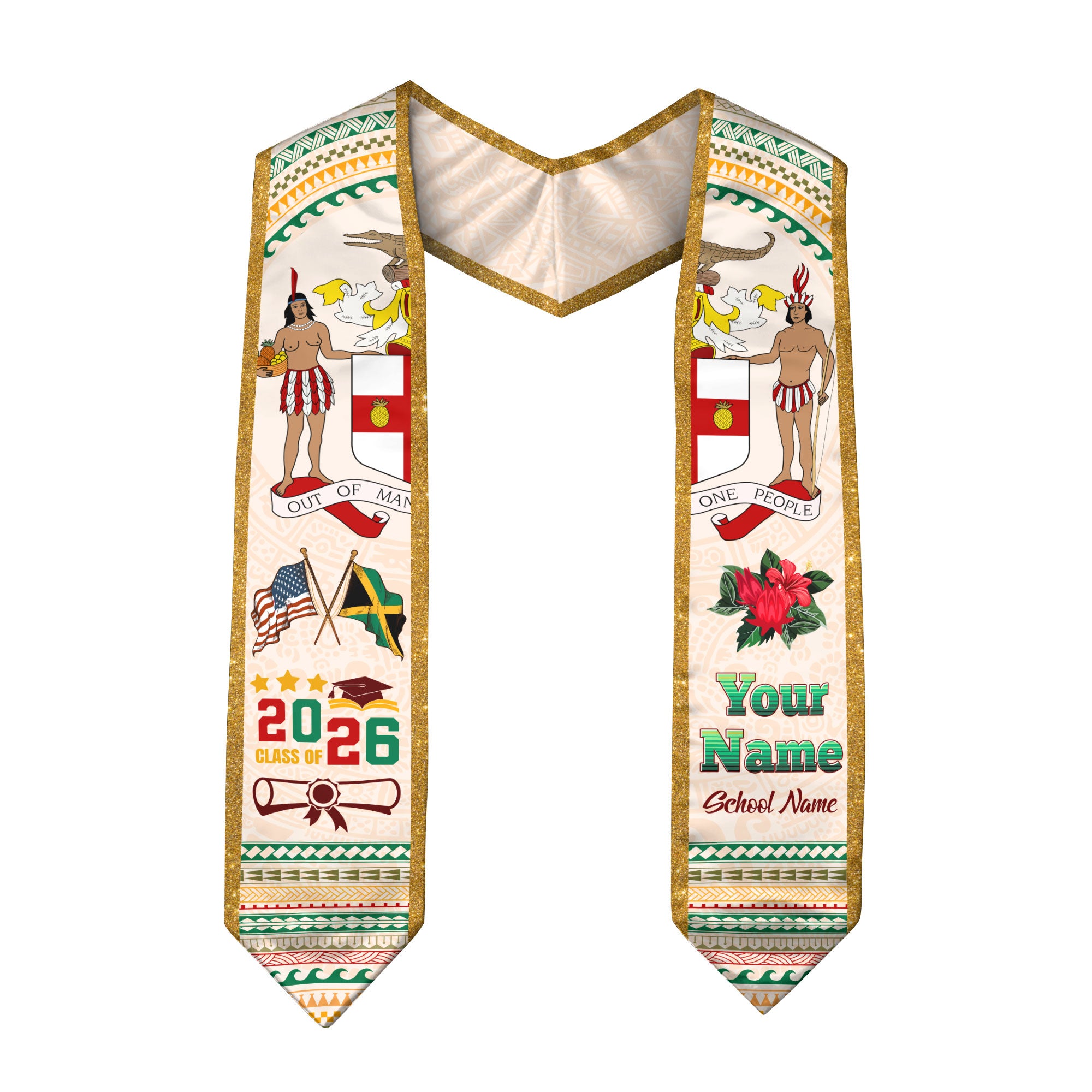 Jamaica Flag Graduation Stole 2026, Custom Sash, Jamaican Graduation Stole for Grads