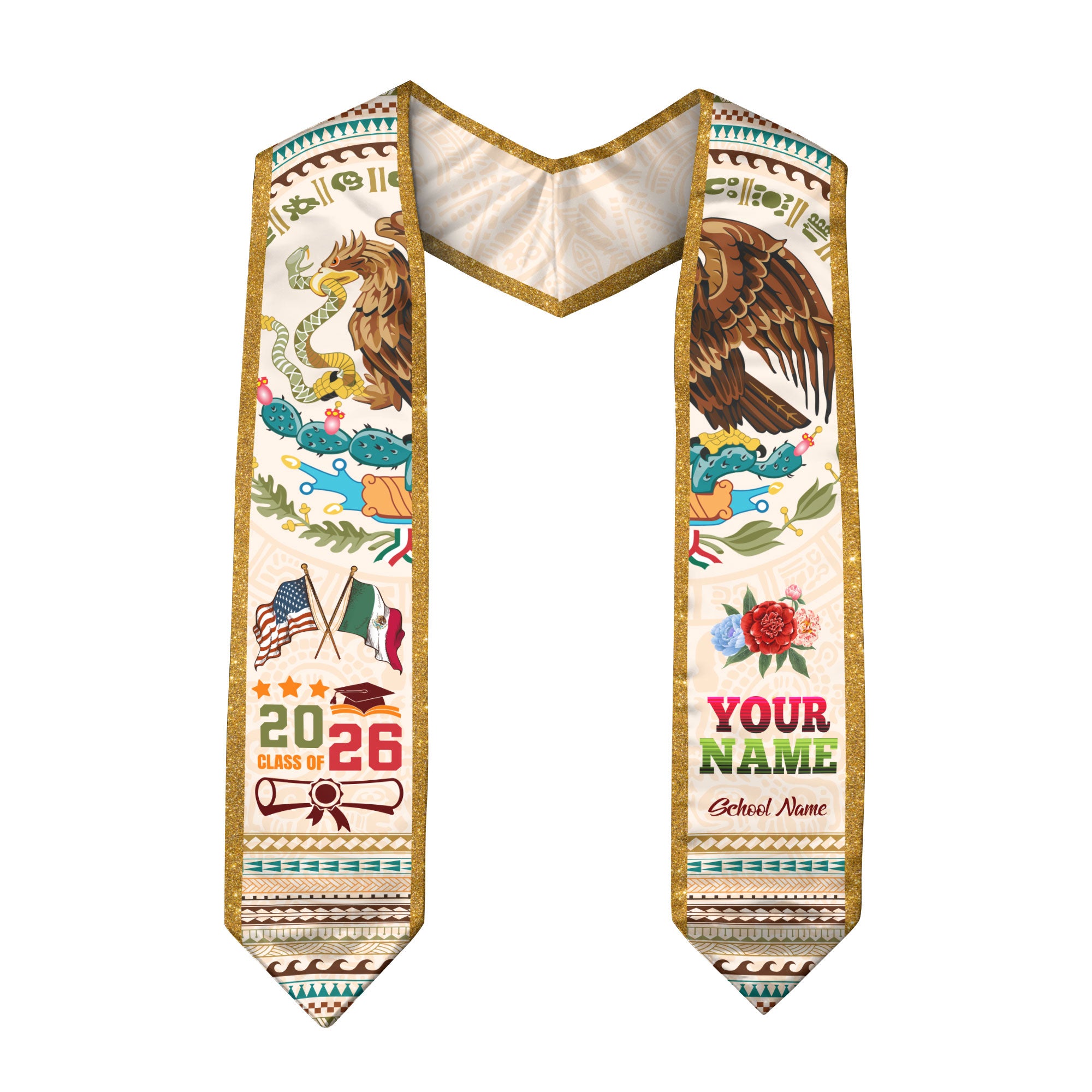 Mexico Graduation Stole 2026, Custom Mexican Graduation Sash, Mexican American Flag Stole