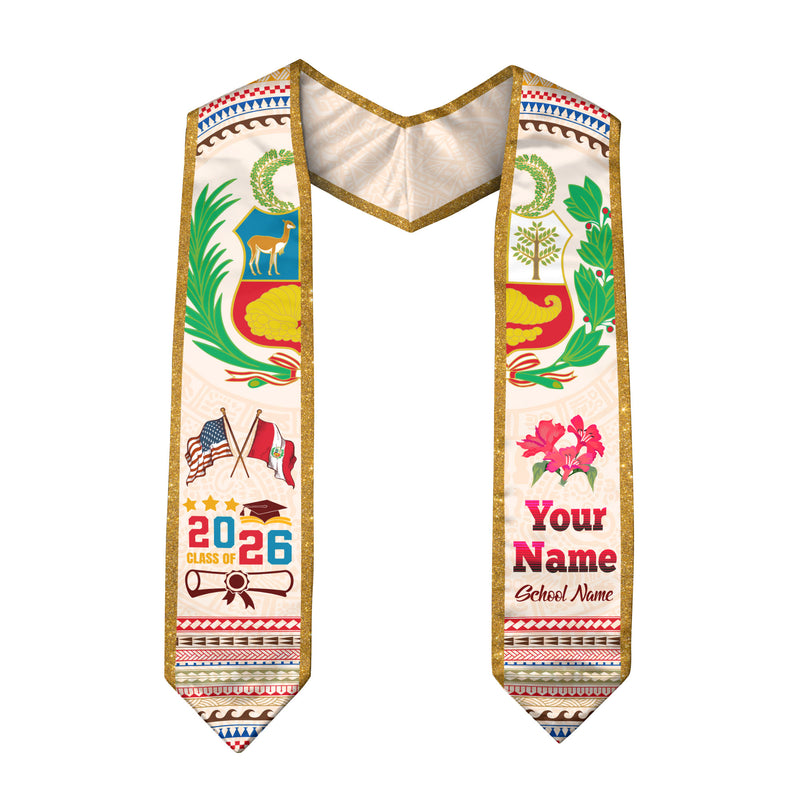 Peru Flag Graduation Stole 2026, Peruvian Grad Sash, Signature Finish for 2026 Grads