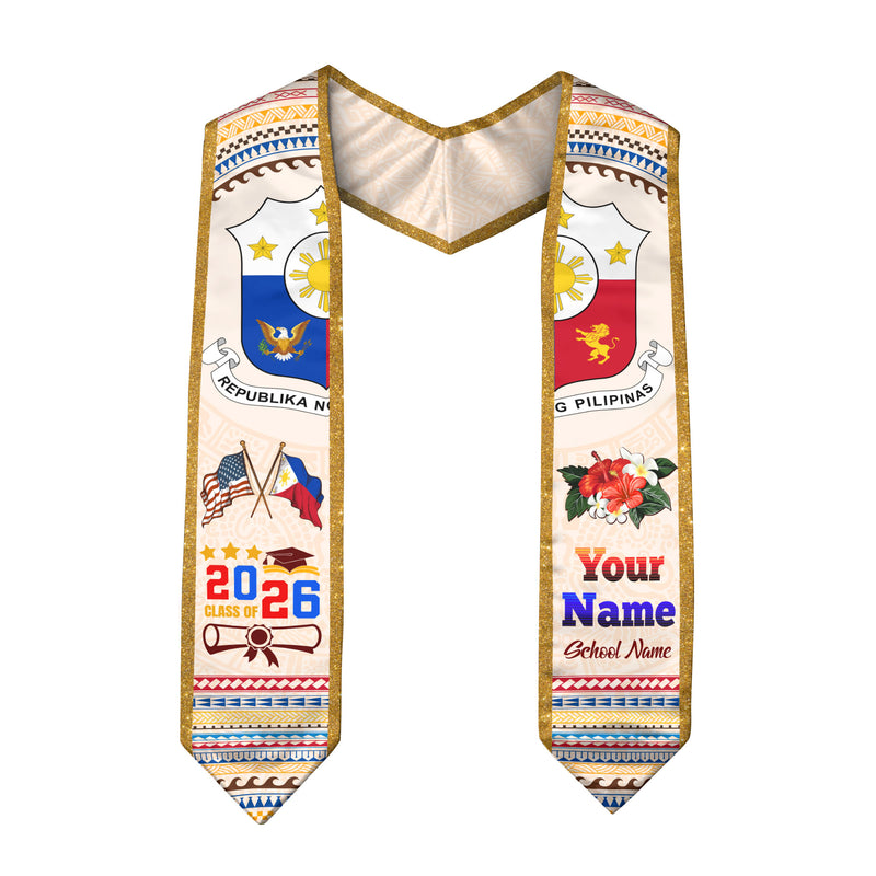 Philippines Flag Graduation Stole 2026, Custom Sash, Filipino Graduation Stole for Grads