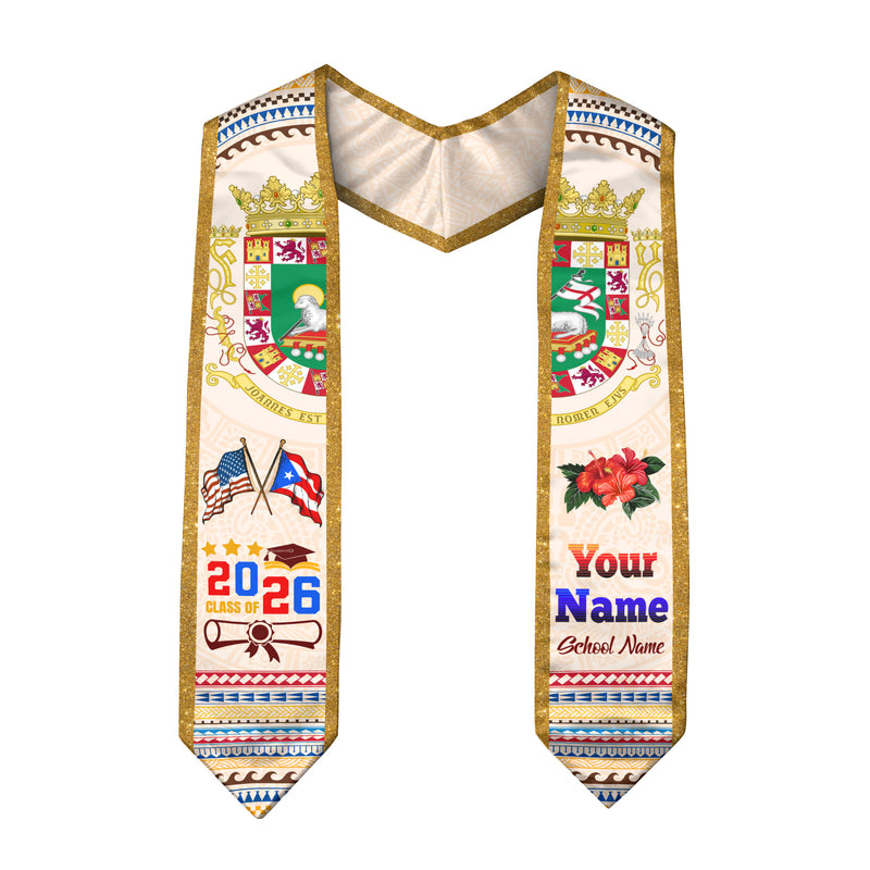 Puerto Rico Graduation Sash 2026, Puerto Rican Flag Graduation Stole, Custom Touch Option