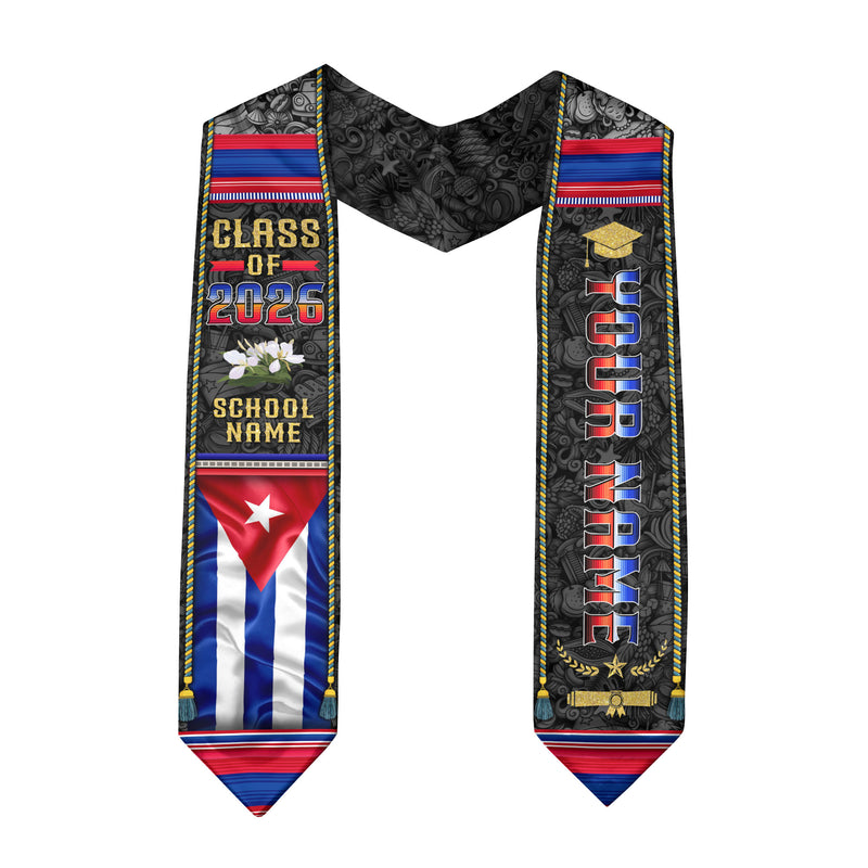 Cuba Flag Graduation Stole 2026, Cuban Grad Sash, Bespoke Touch Graduation Accessory