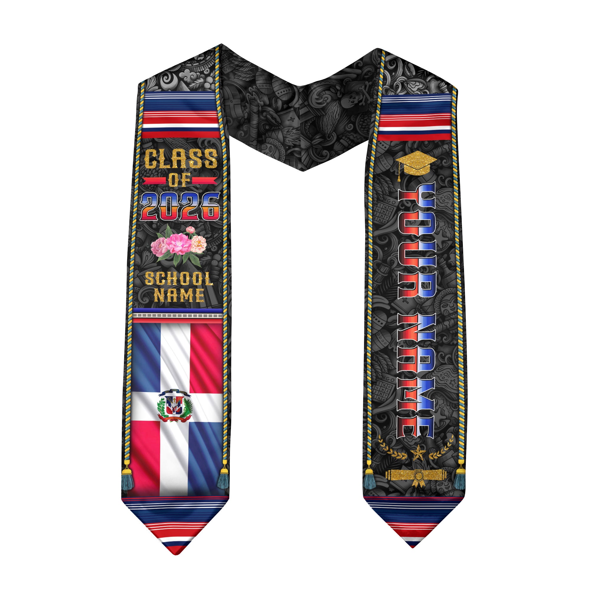 Dominican Flag Graduation Stole 2026, Dominican Stole Sash, Custom Finish for Grads