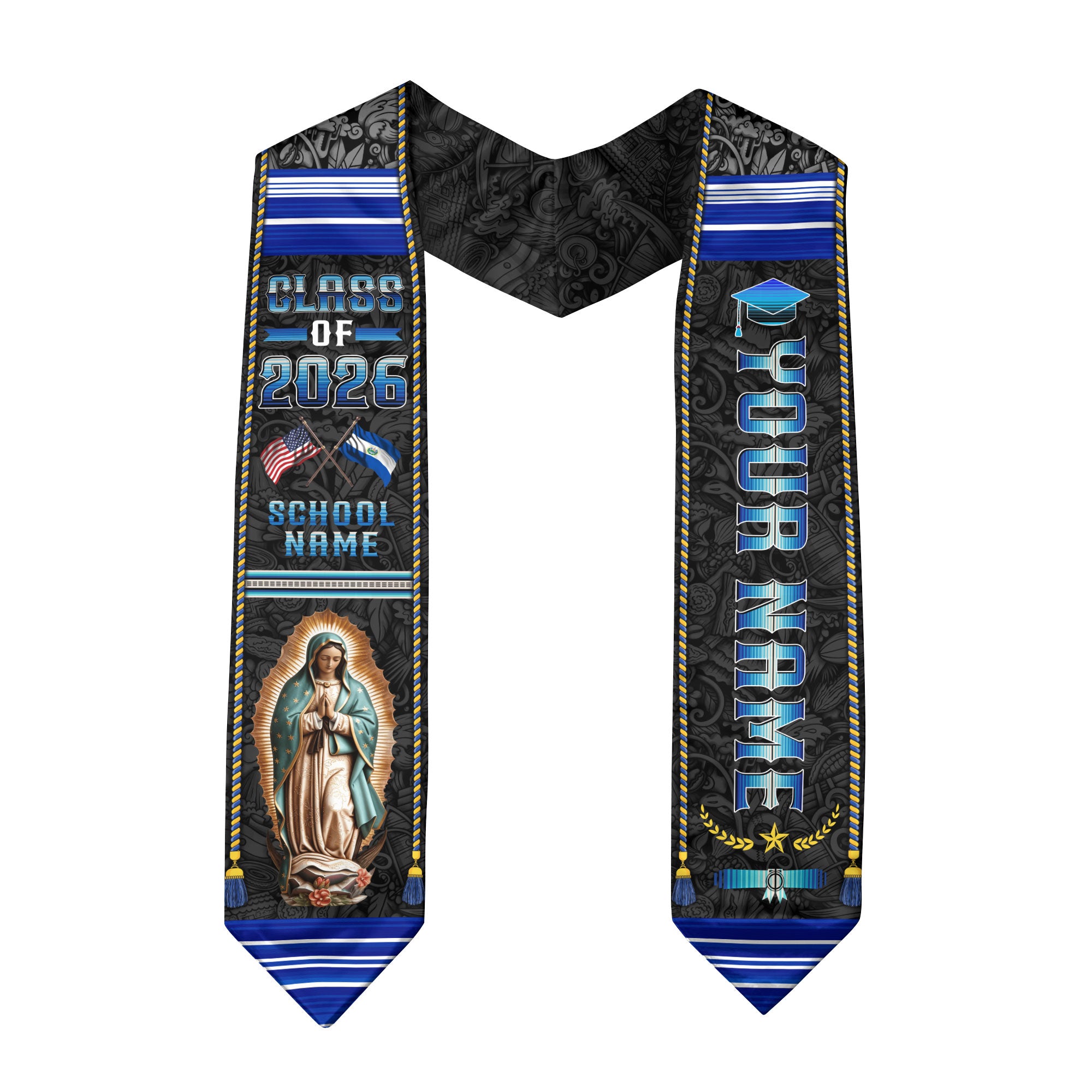 Custom El Salvador Graduation Sash 2026, Salvadoran Flag Stole, Graduation Stole 2026