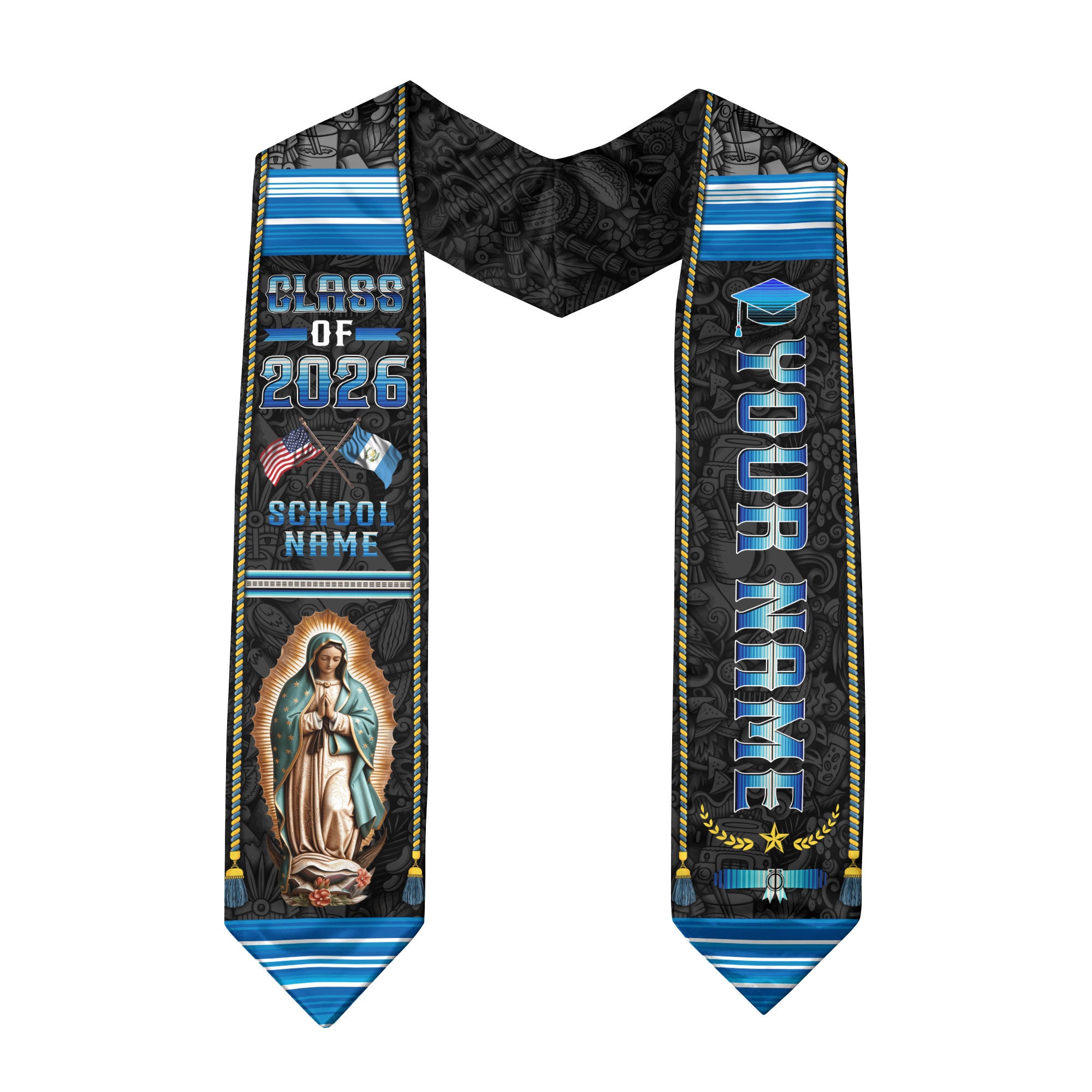 Custom Guatemala Graduation Sash 2026, Guatemalan Flag Stole, Graduation Stole 2026