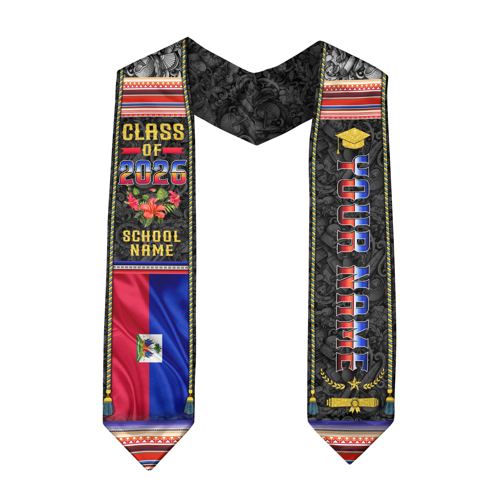 Haiti Flag Graduation Stole 2026, Haitian Grad Sash, Bespoke Touch Graduation Accessory