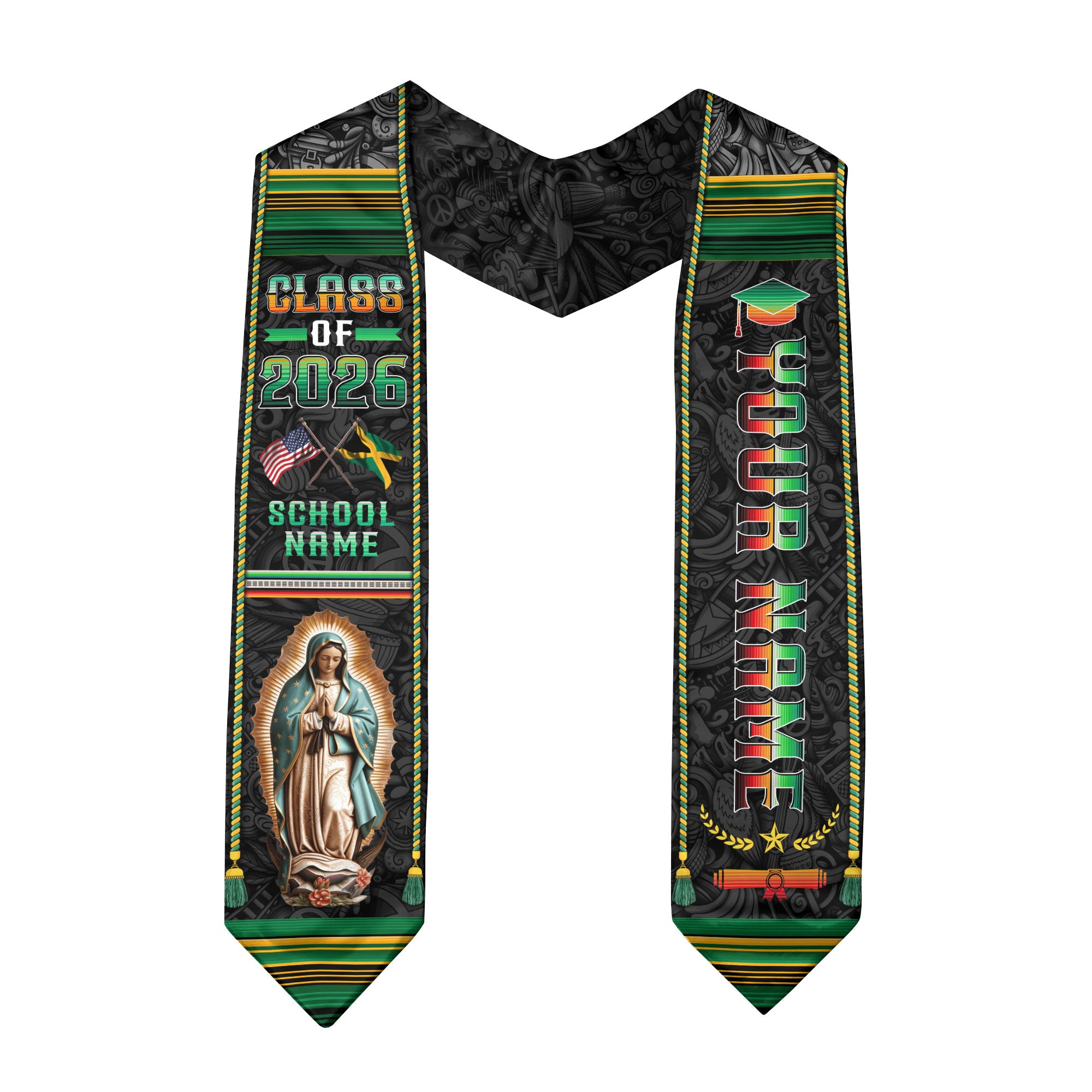 Custom Jamaica Graduation Sash 2026, Jamaican Flag Stole, Graduation Stole 2026 Jamaica