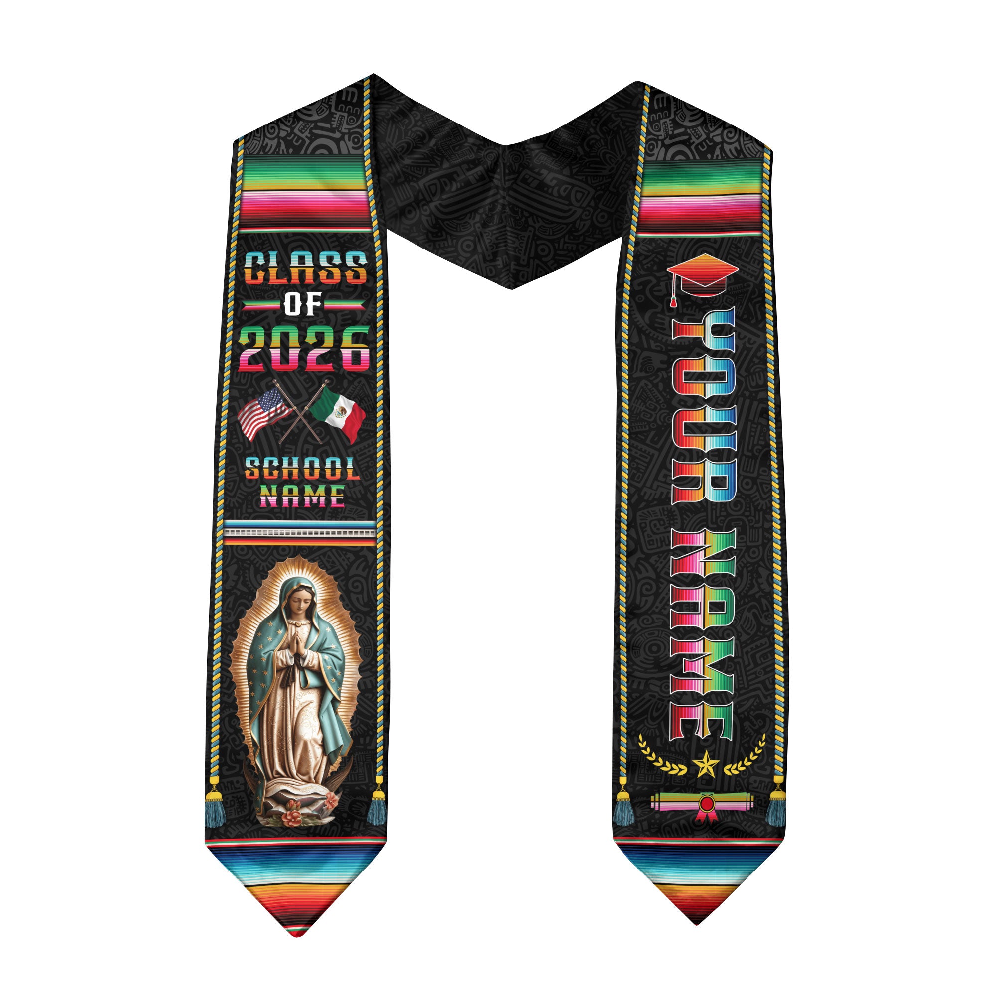 Customizable Mexican Graduation Stole 2026, Mexican American Flag Sash, Mexico Grad Stole