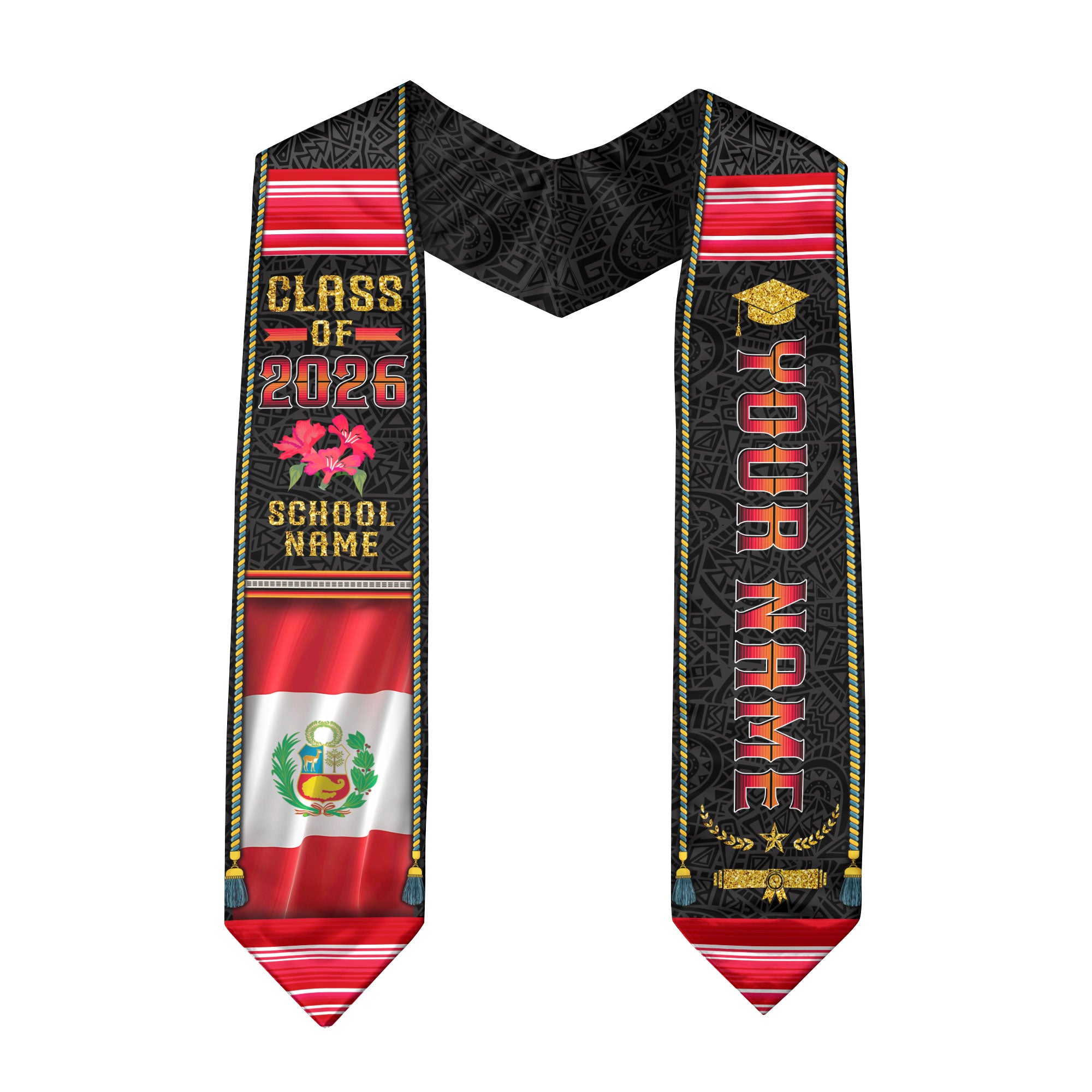 Peruvian Graduation Sash 2026, Peru Flag Graduation Stole, Personalized Detail for Grads