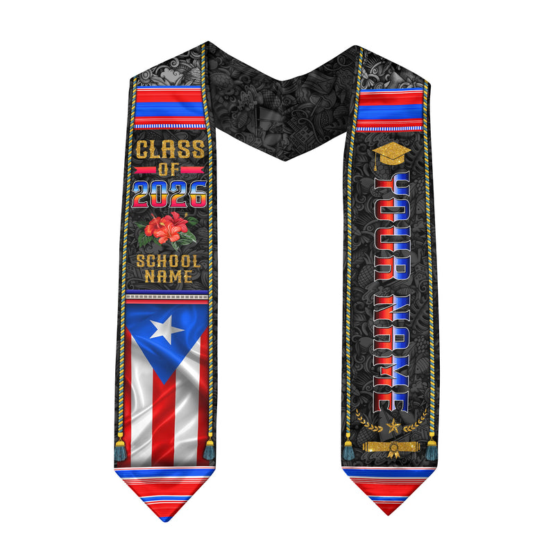 Puerto Rican Flag Graduation Stole 2026, Puerto Rico Stole Sash, Custom Finish for Grads