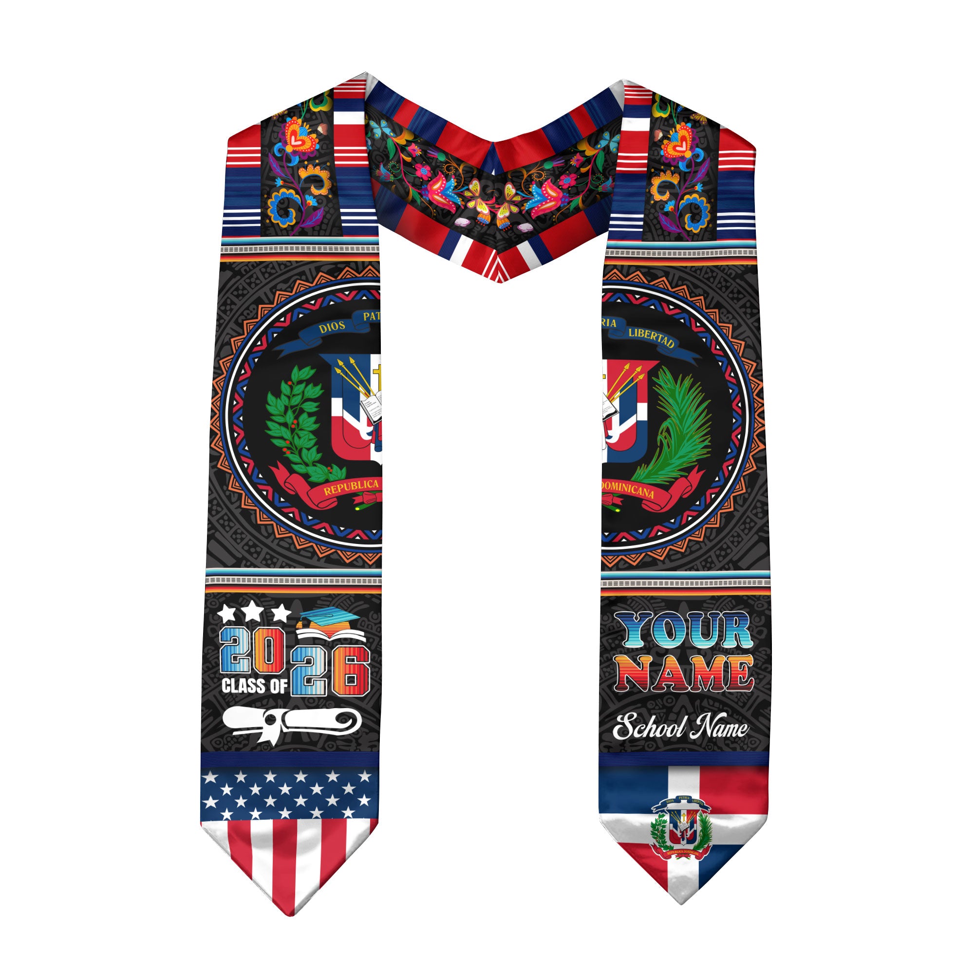 Dominican Graduation Stole 2026, Dominican Flag Sash, Custom Detail Choice for 2026