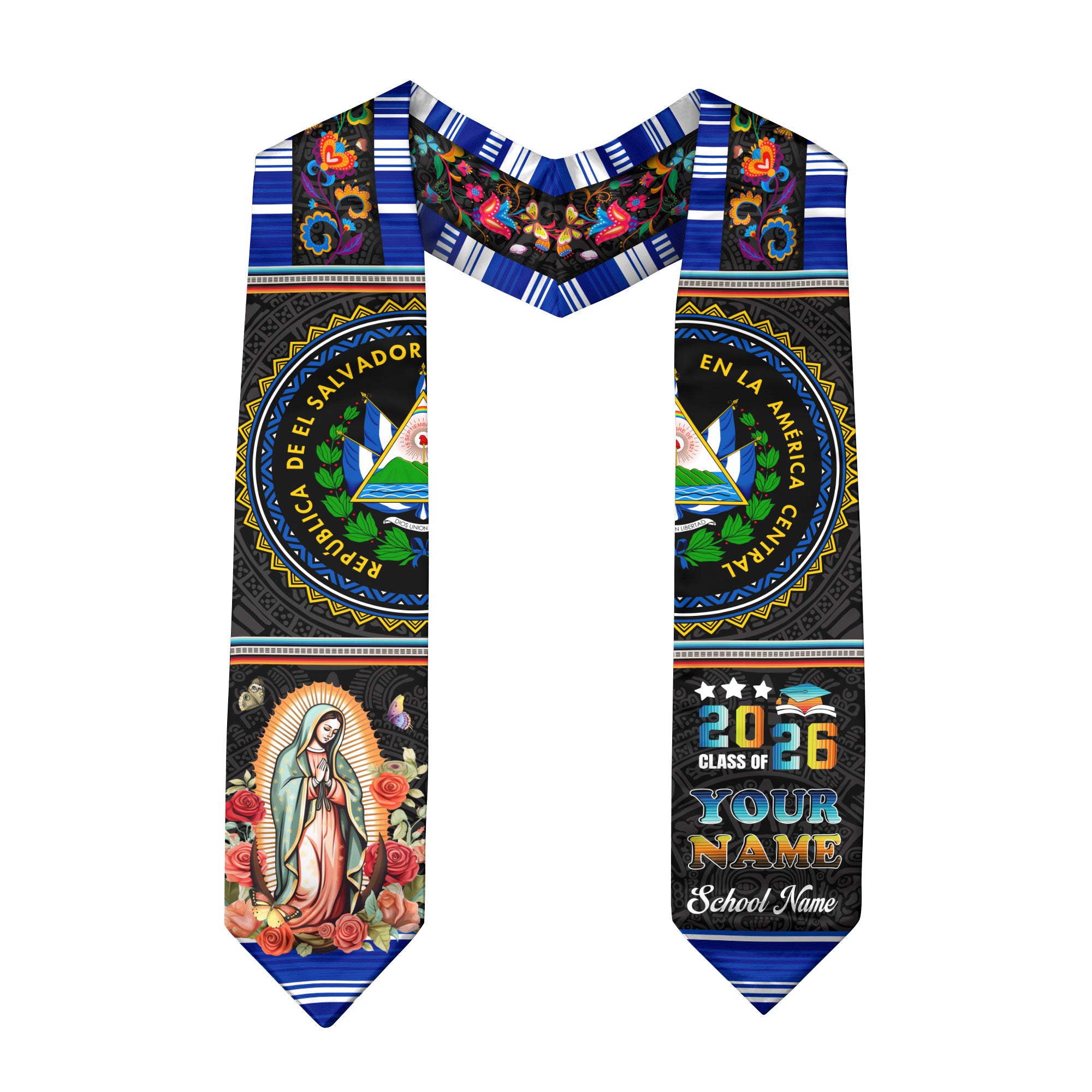 Salvadoran Graduation Stole 2026, El Salvador Flag Sash, Custom Grad Sash for 2026