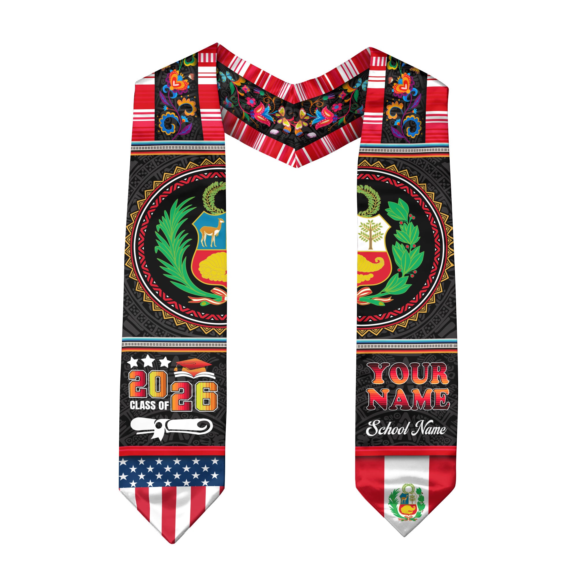 Peru Graduation Stole 2026, Peruvian Flag Sash, Custom-Ready Style for Class of 2026