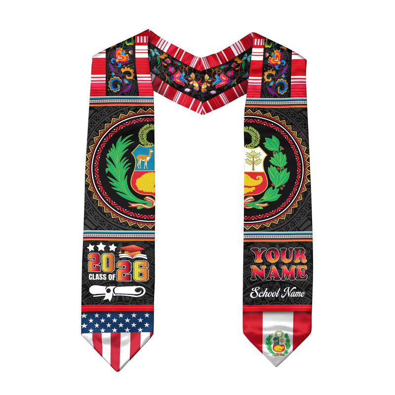 Peru Graduation Stole 2026, Peruvian Flag Sash, Custom-Ready Style for Class of 2026