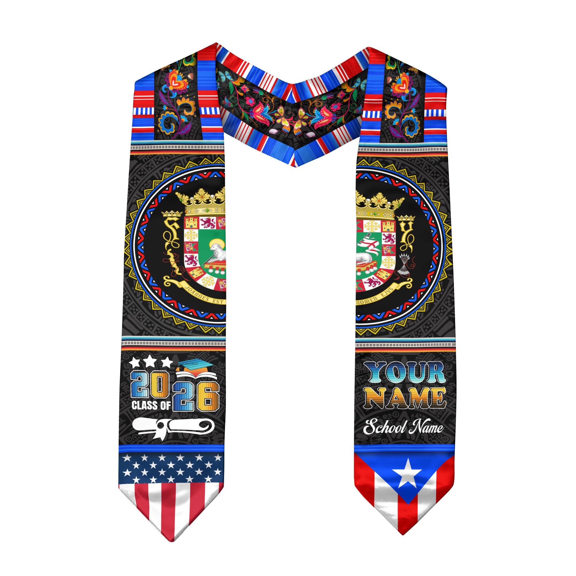 Puerto Rican Graduation Stole 2026, Puerto Rico Flag Sash, Custom Detail Choice 2026