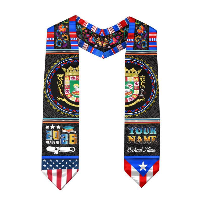 Puerto Rican Graduation Stole 2026, Puerto Rico Flag Sash, Custom Detail Choice 2026