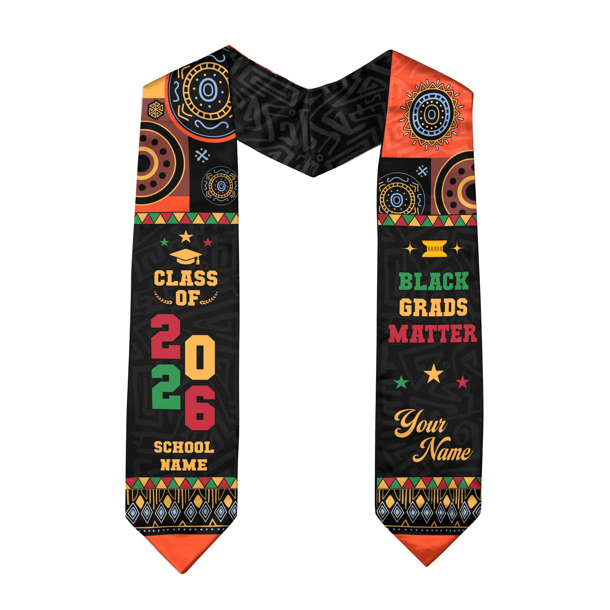 Africa Graduation Stole 2026, African Flag Sash, Class of 2026 Custom Trim for Grads