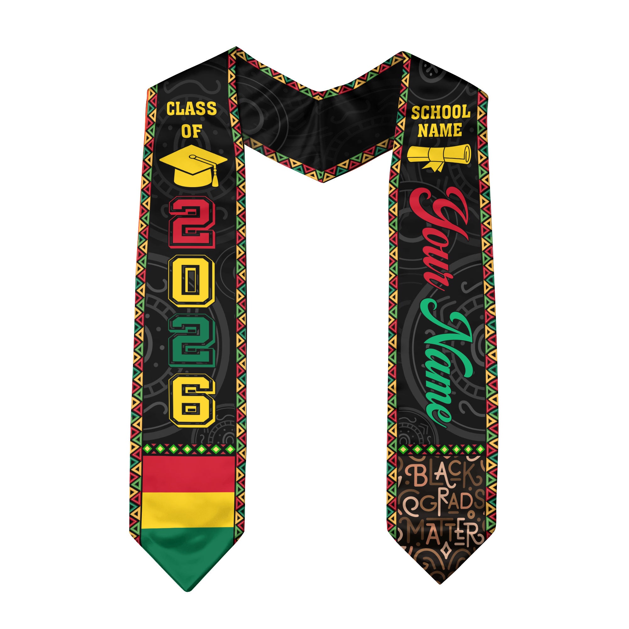 African Flag Graduation Sash 2026, Africa Stole, Custom Detail Option for Graduates