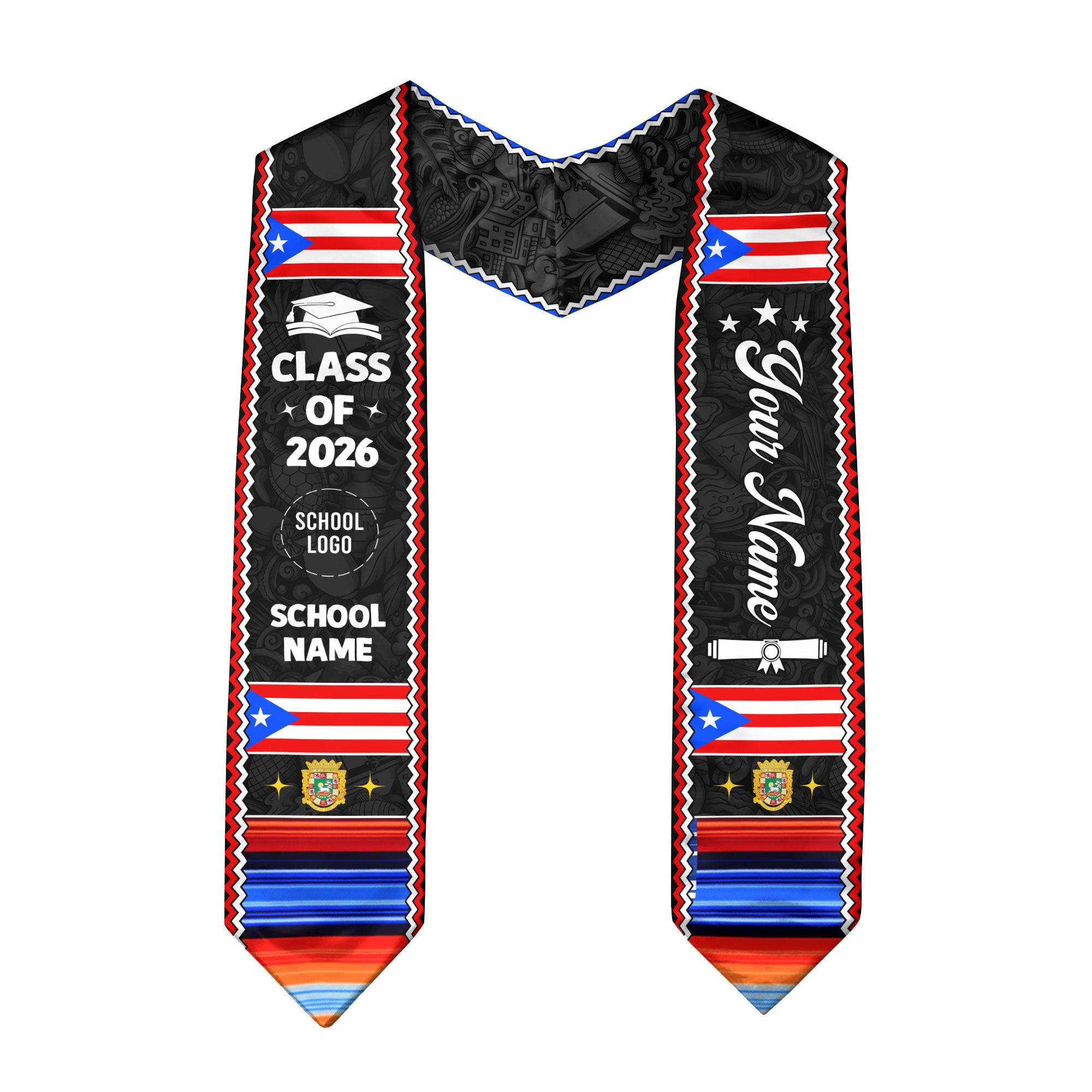 Puerto Rico Stole 2026, Puerto Rican Flag Stole, Graduation Sash for Puerto Rican Pride