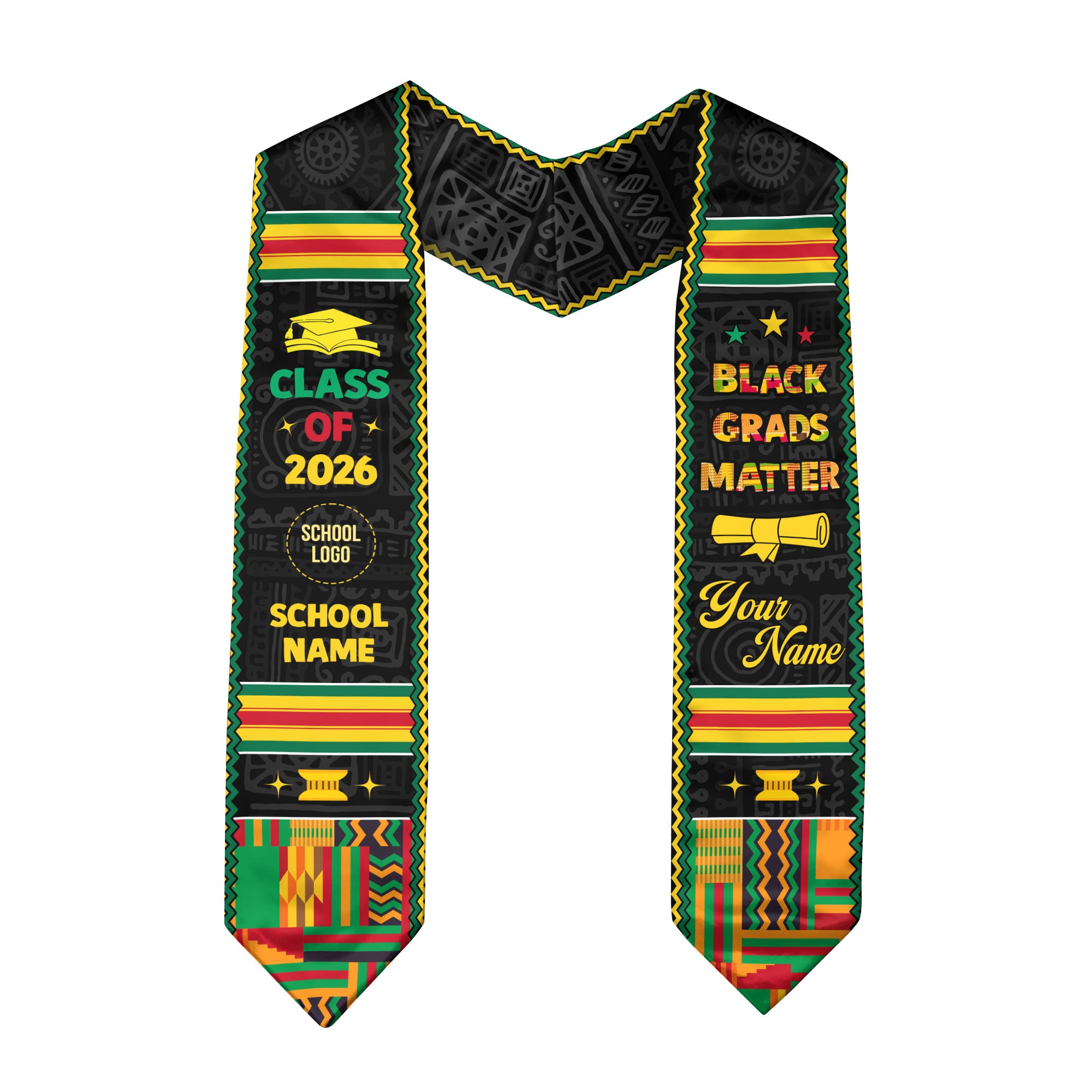 Africa Flag Graduation Stole 2026, African Grad Sash, Custom-Ready Gift Stole 2026