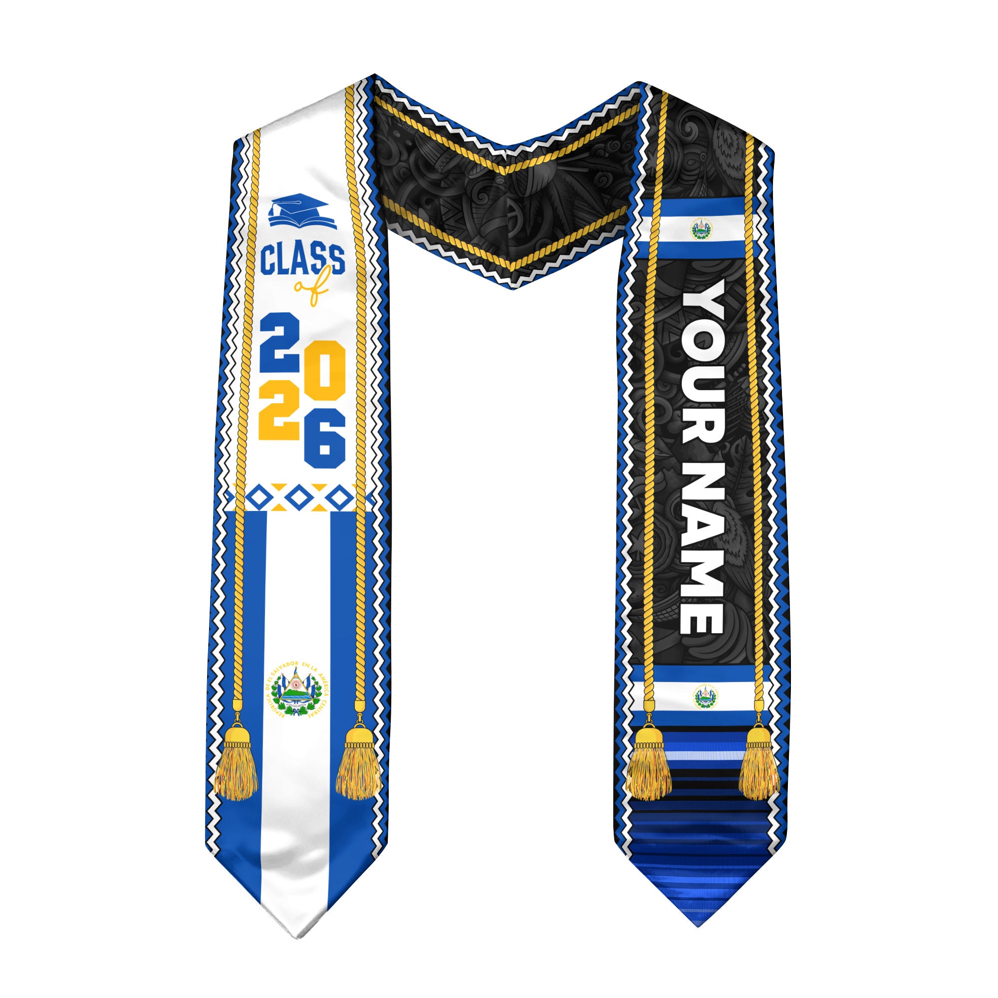 2026 El Salvador Graduation Stole, Salvadoran Flag-Inspired Graduation Accessory