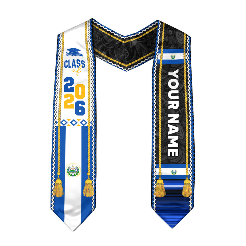 2026 El Salvador Graduation Stole, Salvadoran Flag-Inspired Graduation Accessory