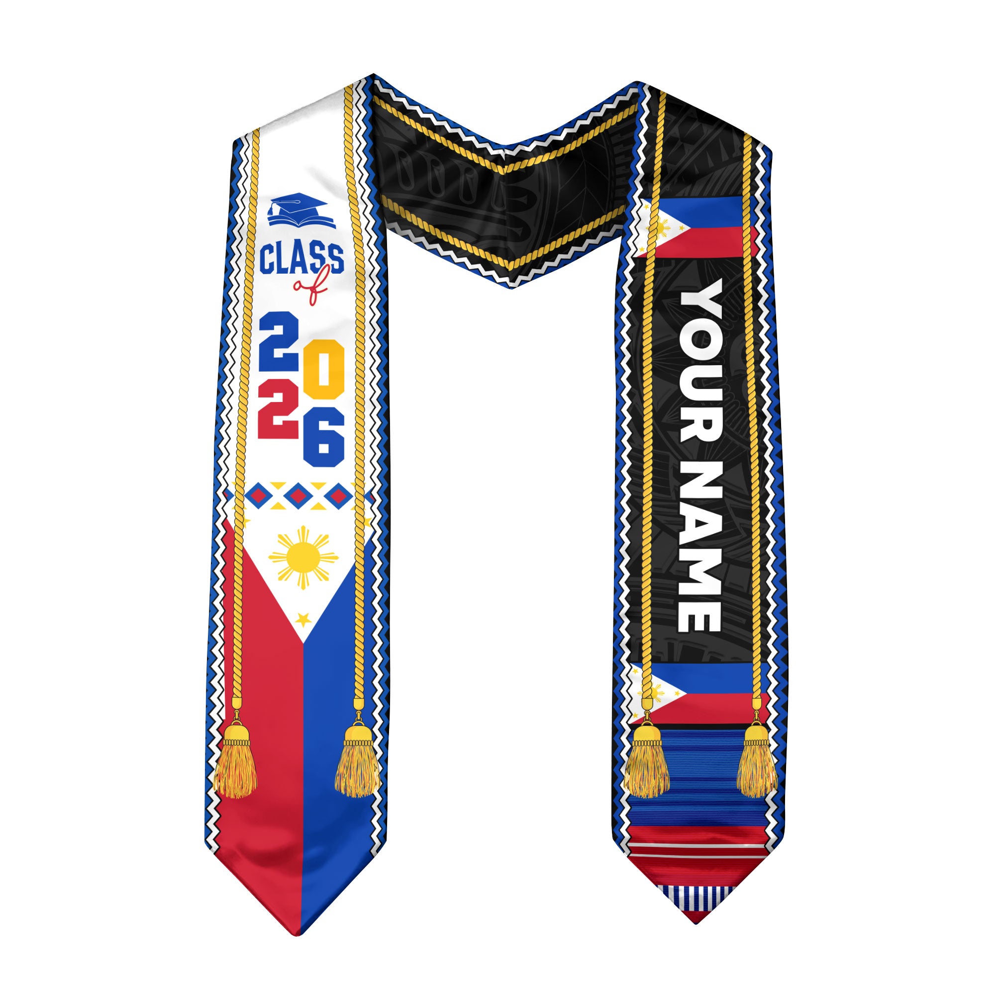 2026 Philippines Flag Graduation Sash, Custom Stole for Graduation, Unique Filipino Gift