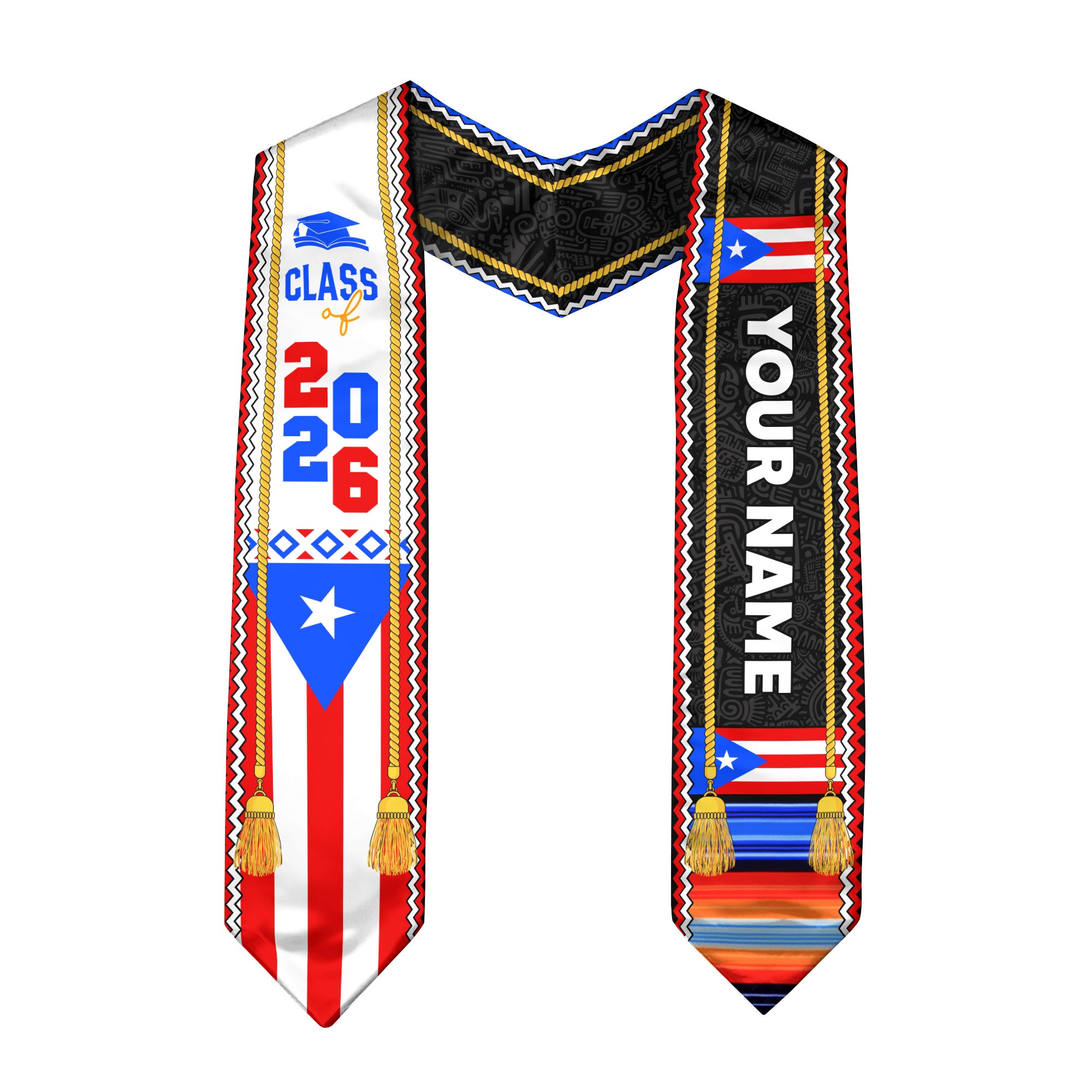 Graduation Stole 2026, Puerto Rican Flag Stole, Custom Puerto Rico Graduation Sash