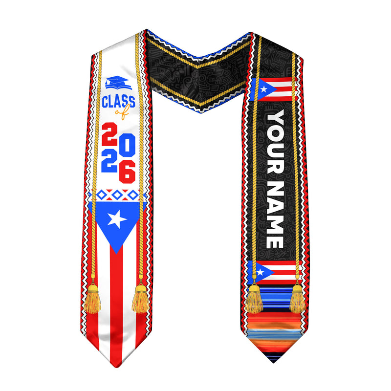Graduation Stole 2026, Puerto Rican Flag Stole, Custom Puerto Rico Graduation Sash