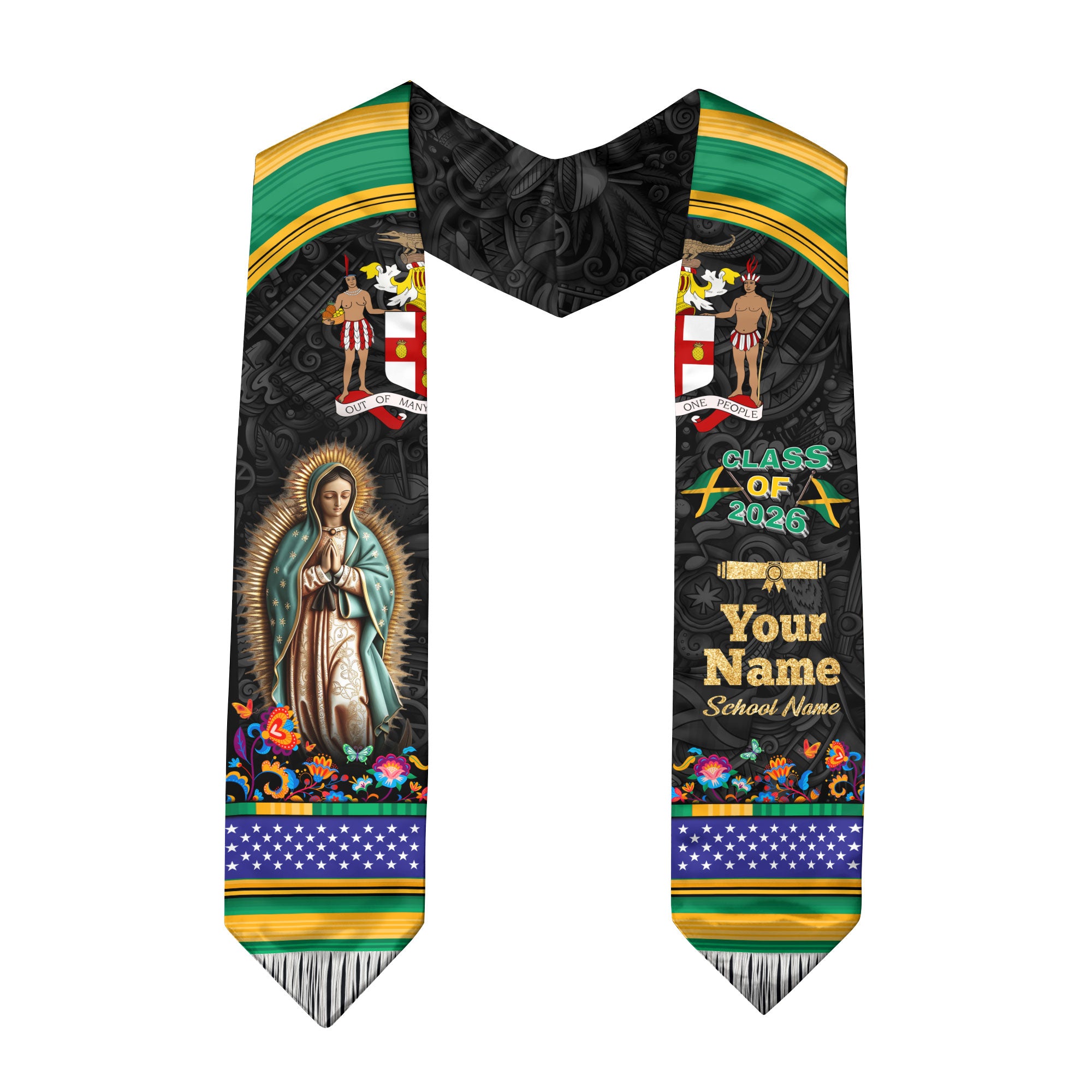 Jamaican Flag Graduation Sash 2026, Jamaica Grad Stole, Jamaican Stole Custom Detail