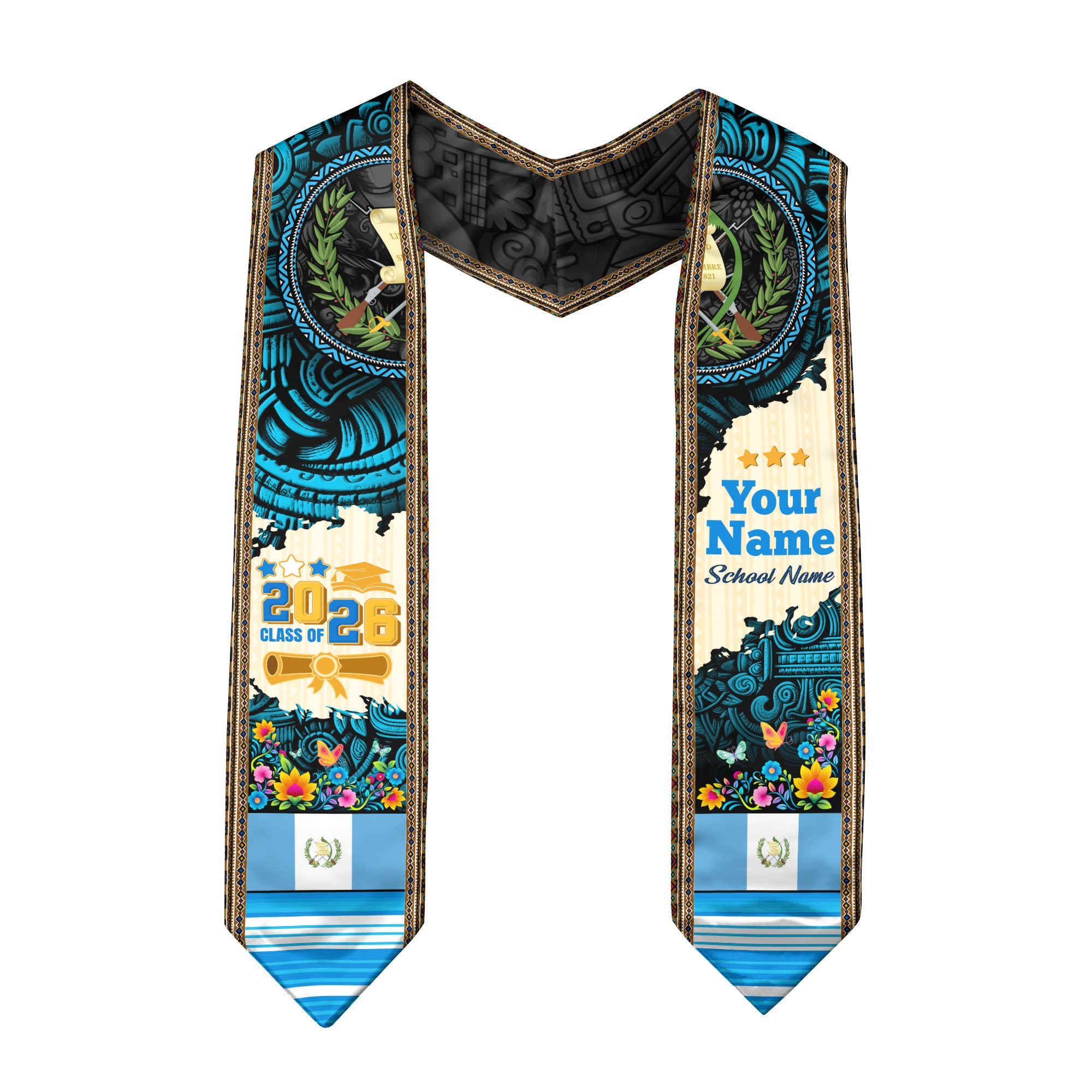 Customized Guatemalan Flag Graduation Sash 2026, Guatemala Graduation Stole, Heritage Academic Style