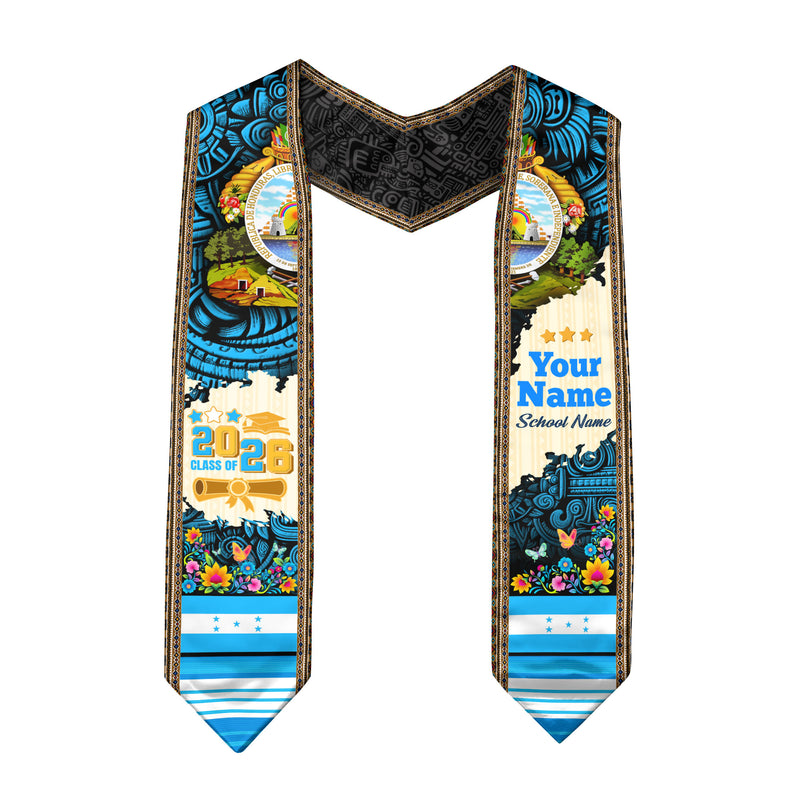 2026 Custom Honduras Stole, Honduras Flag Graduation Sash, Personalized Graduation Stole