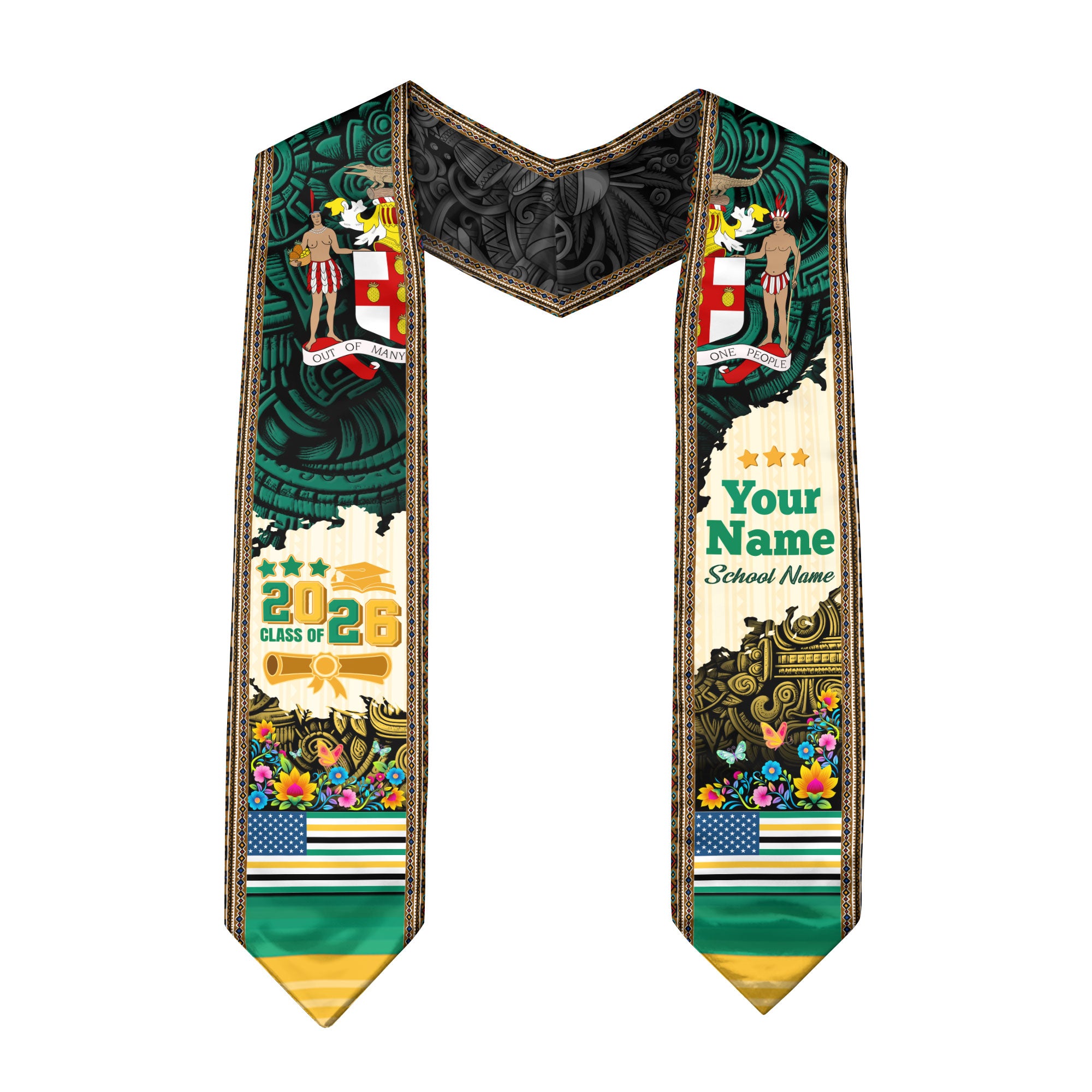 2026 Jamaican Stole, Jamaican Flag Graduation Sash, Jamaican Graduation Stole, Custom Stole
