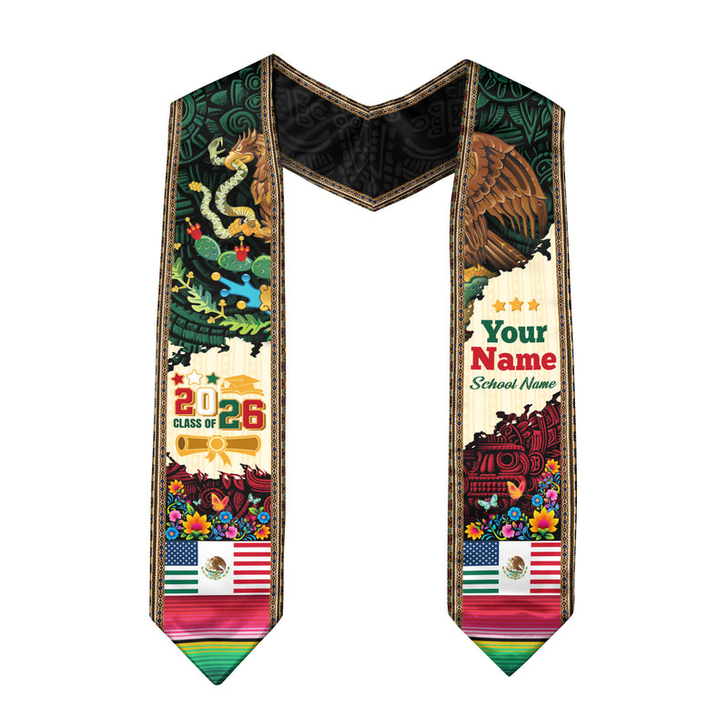 Mexico Flag Graduation Stole 2026, Mexican Grad Sash, Custom-Ready Gift Stole 2026