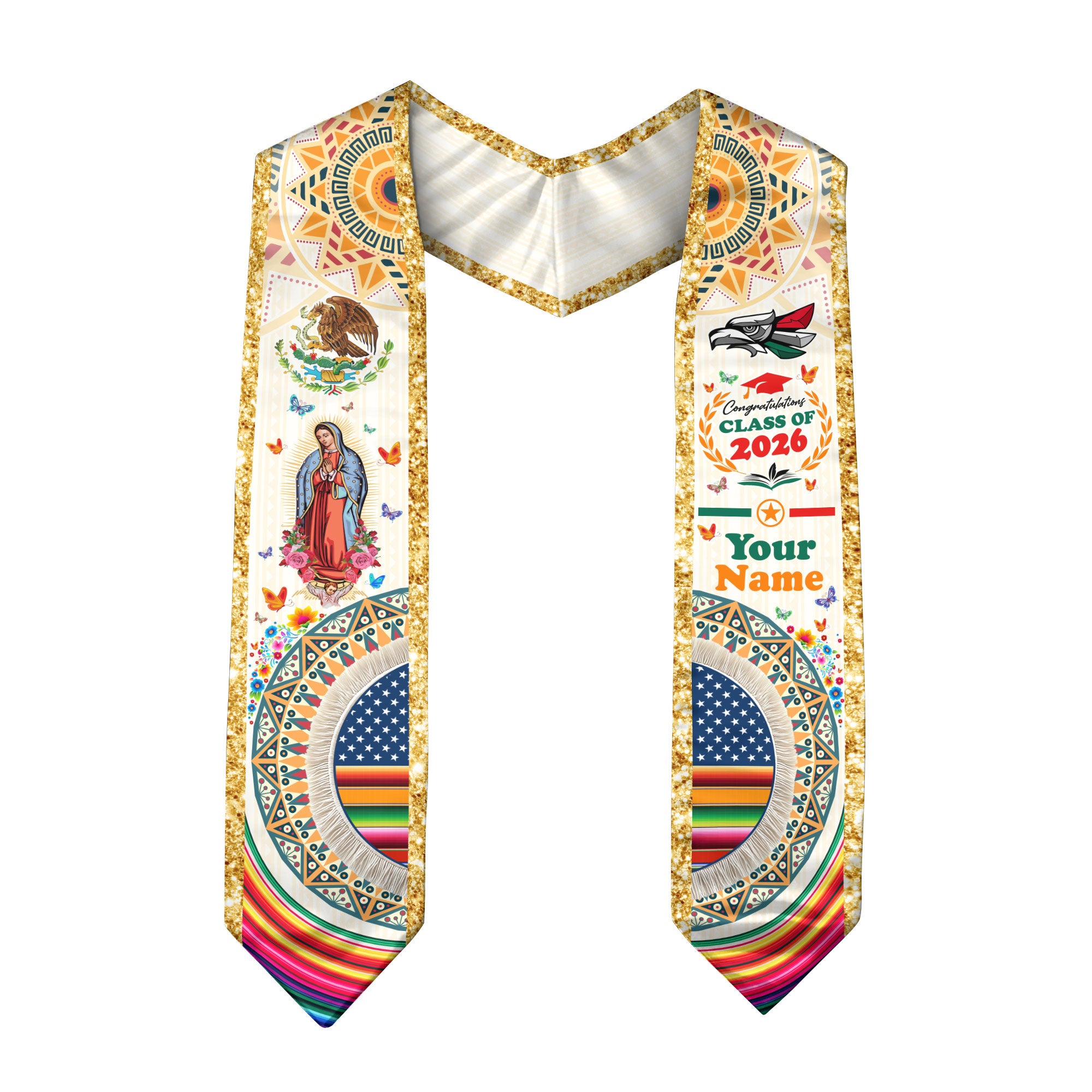 Mexican Graduation Sash 2026, Mexico Flag Stole, Graduation Sash with Custom Finish