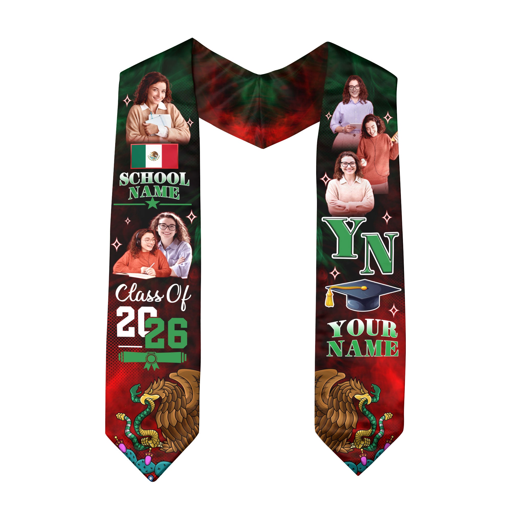 Mexico Graduation Stole 2026, Mexican Flag Sash, Personalized Detail for Graduation