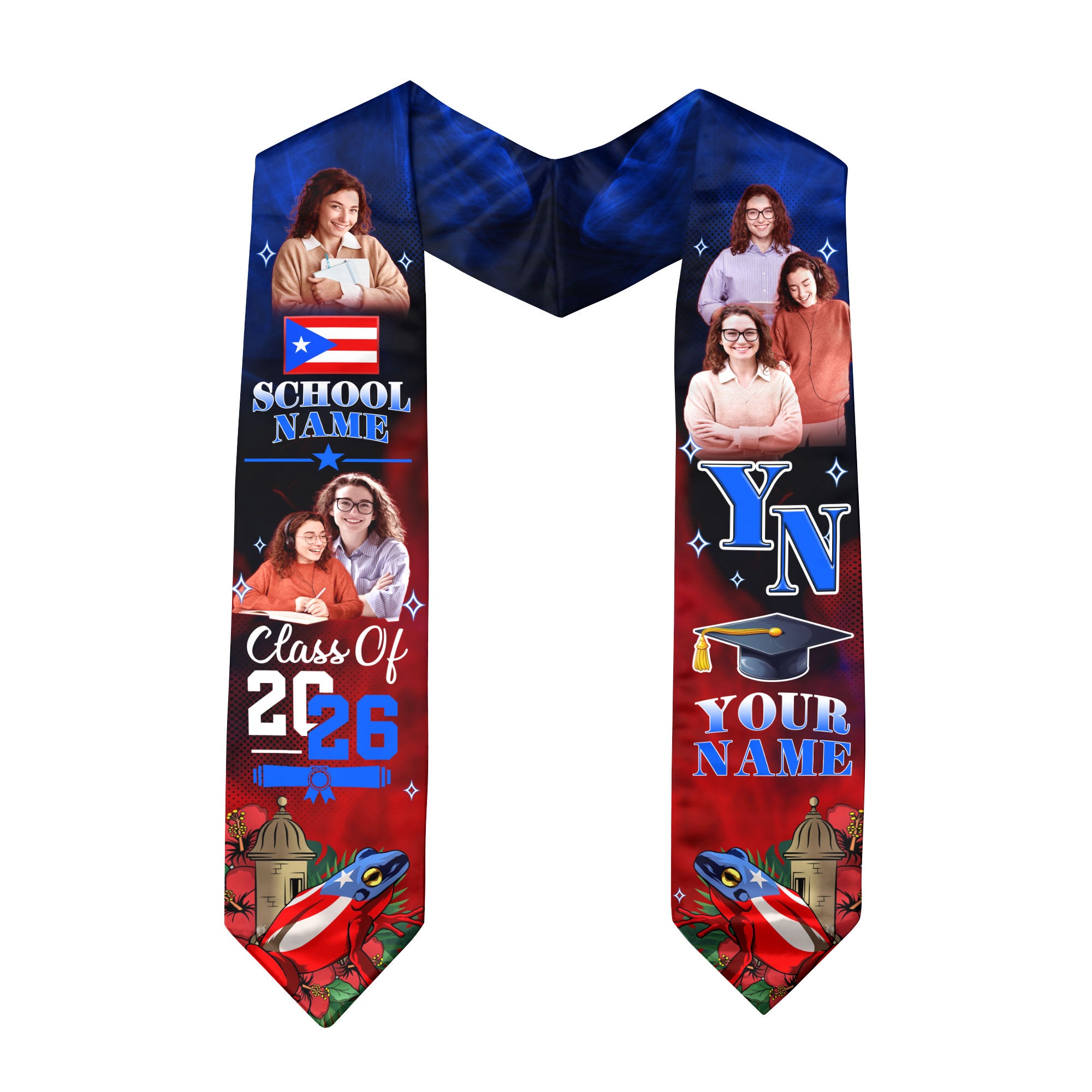 Puerto Rico Graduation Stole 2026, Puerto Rican Flag Sash, Add Your Name Detail, Grads