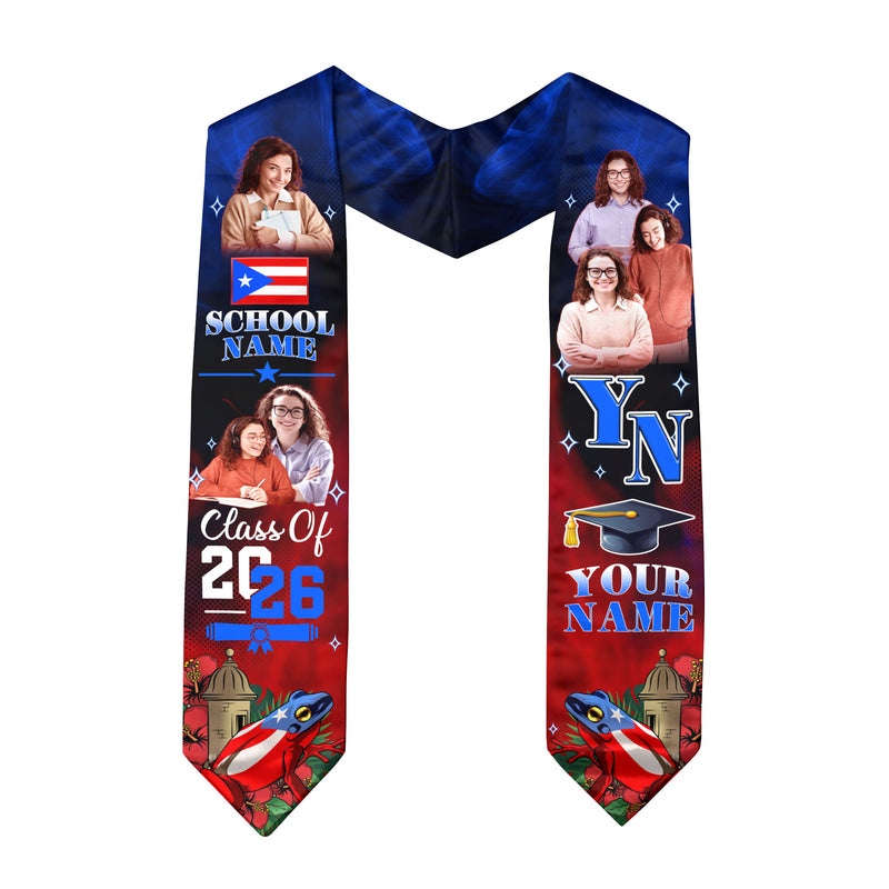 Puerto Rico Graduation Stole 2026, Puerto Rican Flag Sash, Add Your Name Detail, Grads