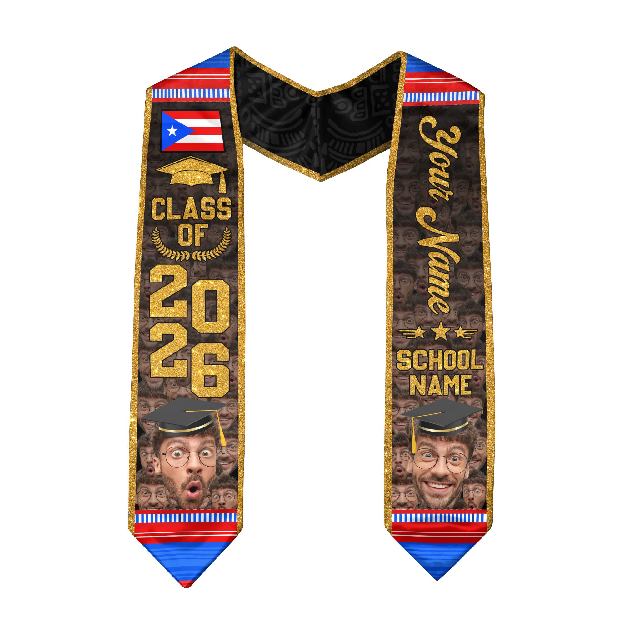 Puerto Rico Flag Graduation Stole 2026, Puerto Rican Sash, Personalized Finish for Grads