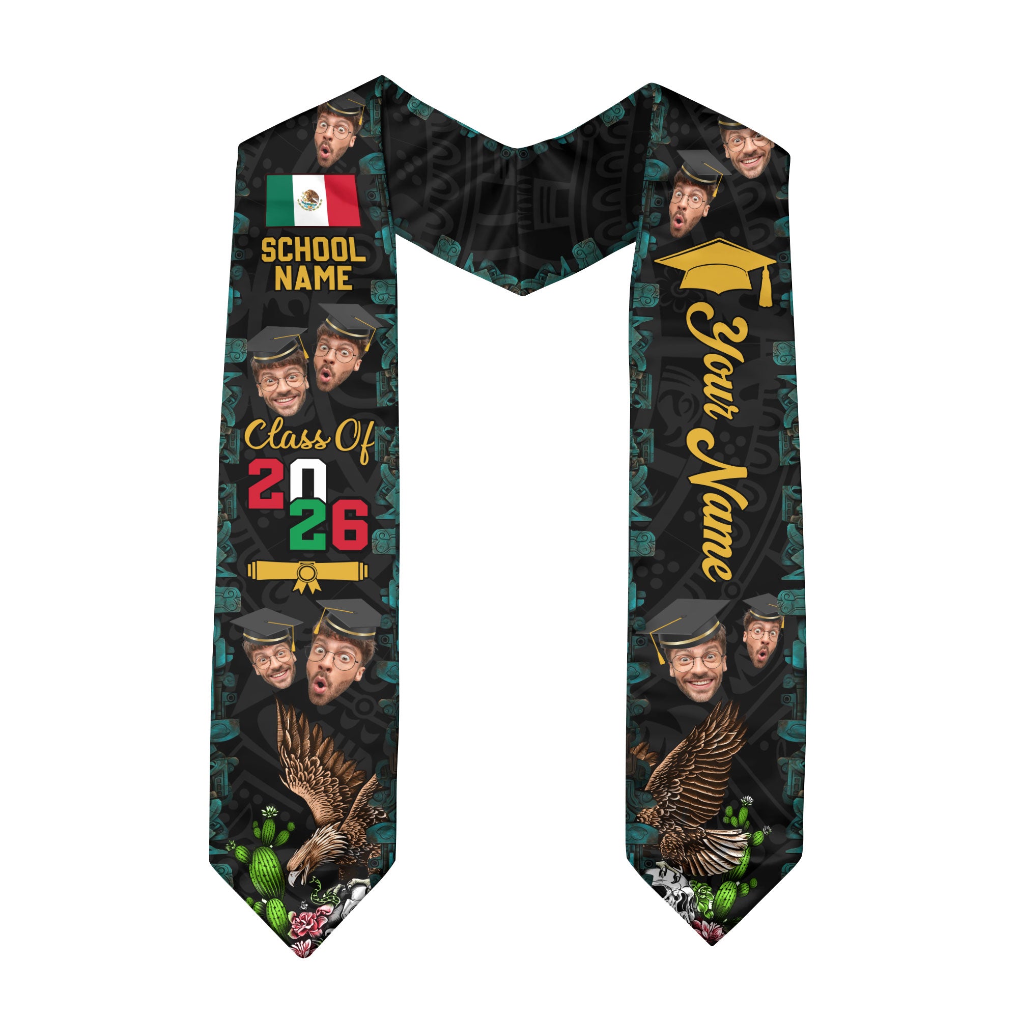 Mexican Flag Sash 2026, Mexico Graduation Stole, Customizable Detail Style