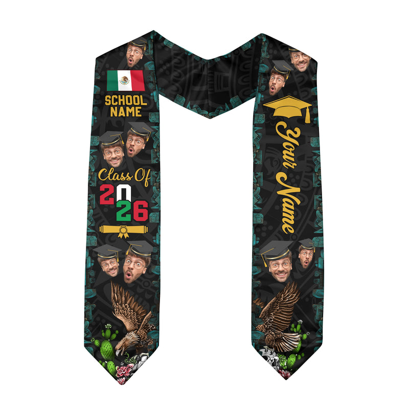 Mexican Flag Sash 2026, Mexico Graduation Stole, Customizable Detail Style