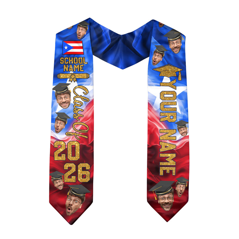 Puerto Rican Flag Sash 2026, Puerto Rico Graduation Stole, Personal Name Add-On, Gift