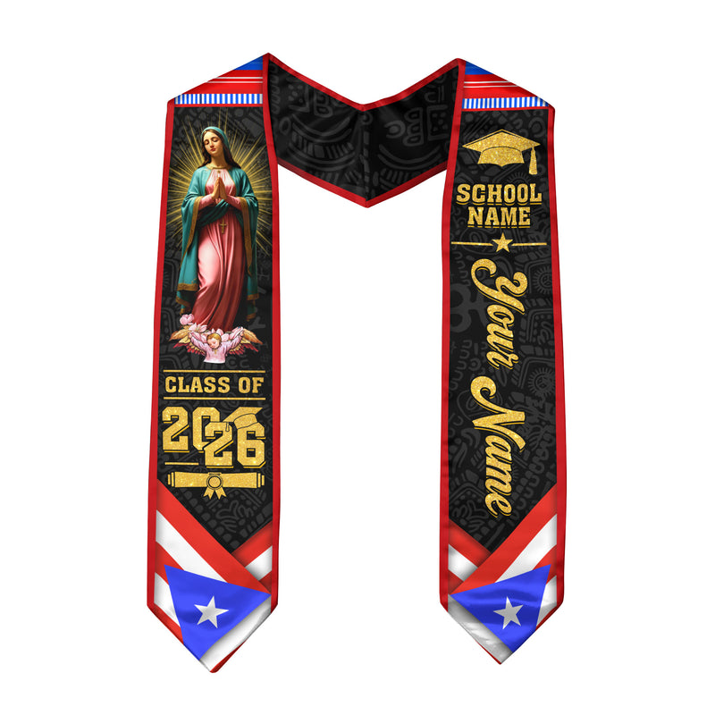 2026 Puerto Rico Stole for Graduation, Puerto Rican Flag Sash, Personal Detail for Grads